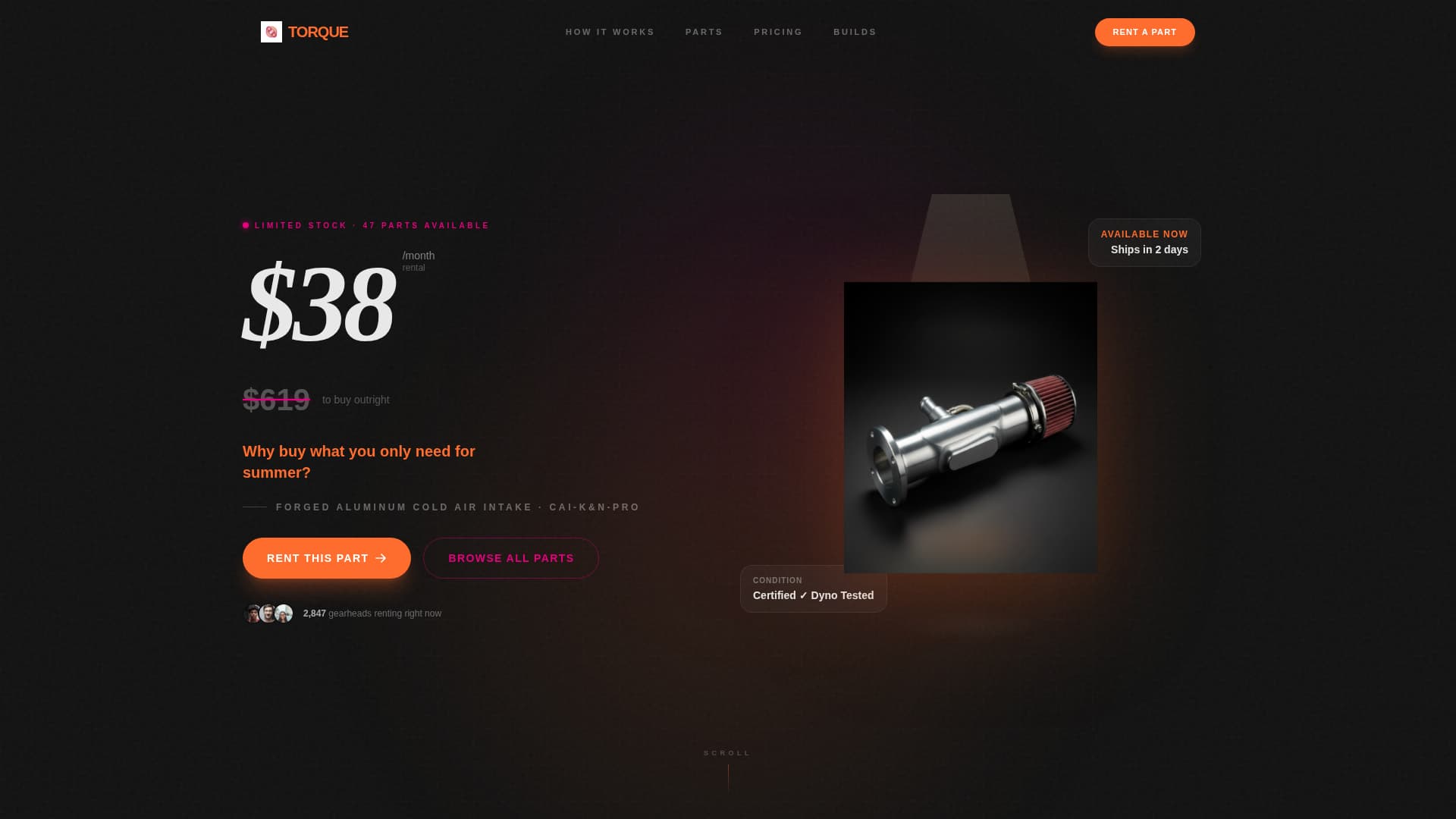 Torque - Bold Autoparts Landing Page Template