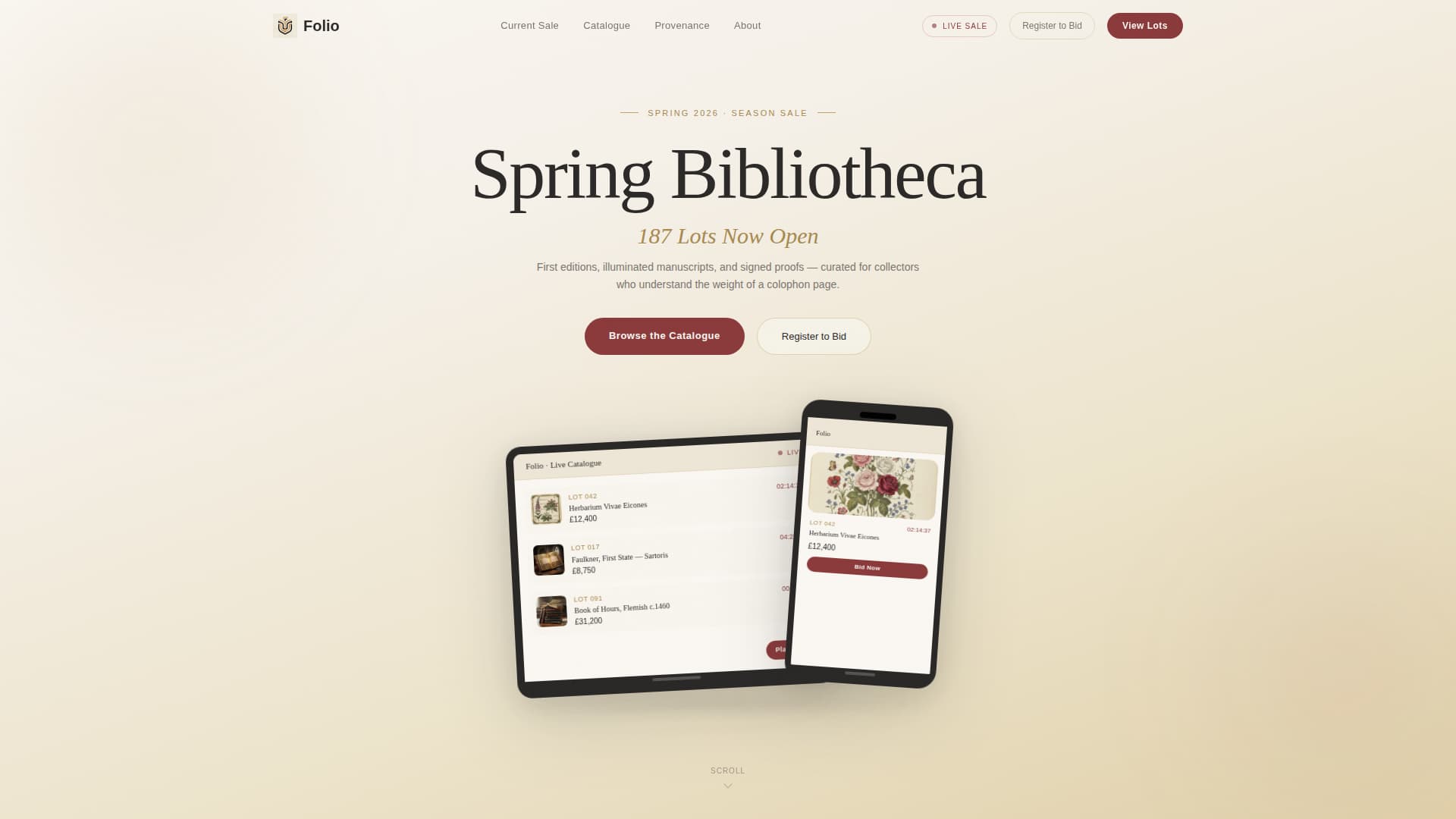Folio - Rarebook Auction Landing Page Template