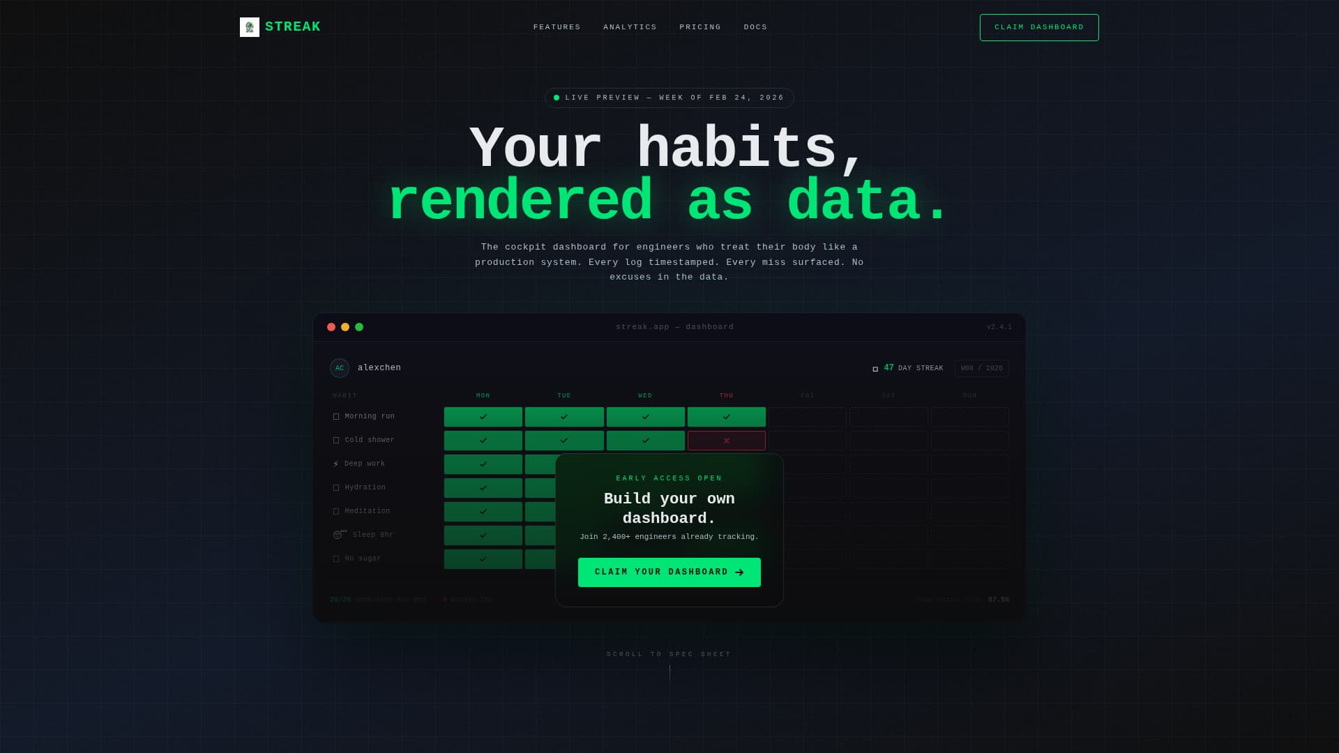 Streak - Precision Habit Tracking Landing Page Template