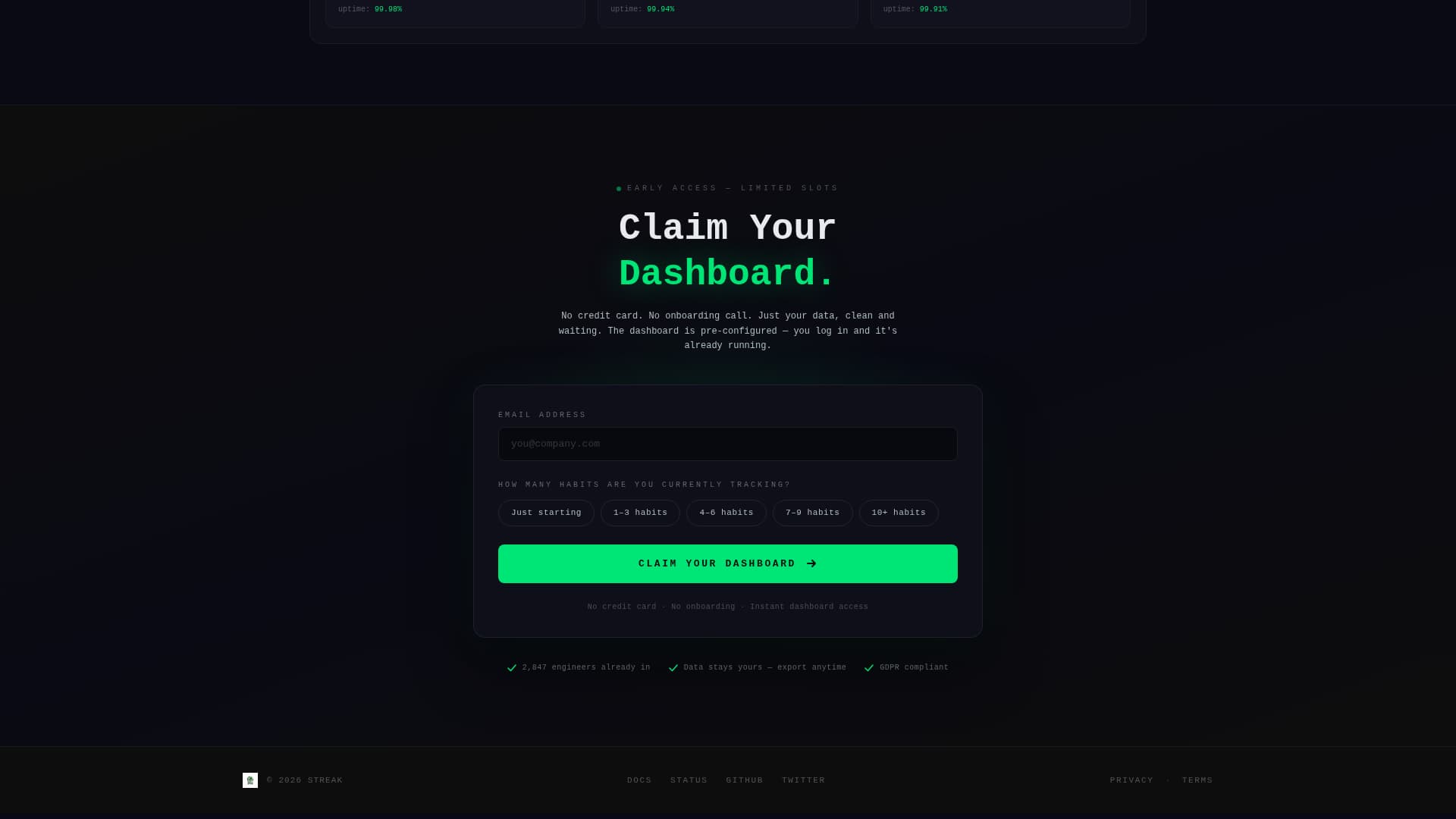 Streak - Precision Habit Tracking Landing Page Template