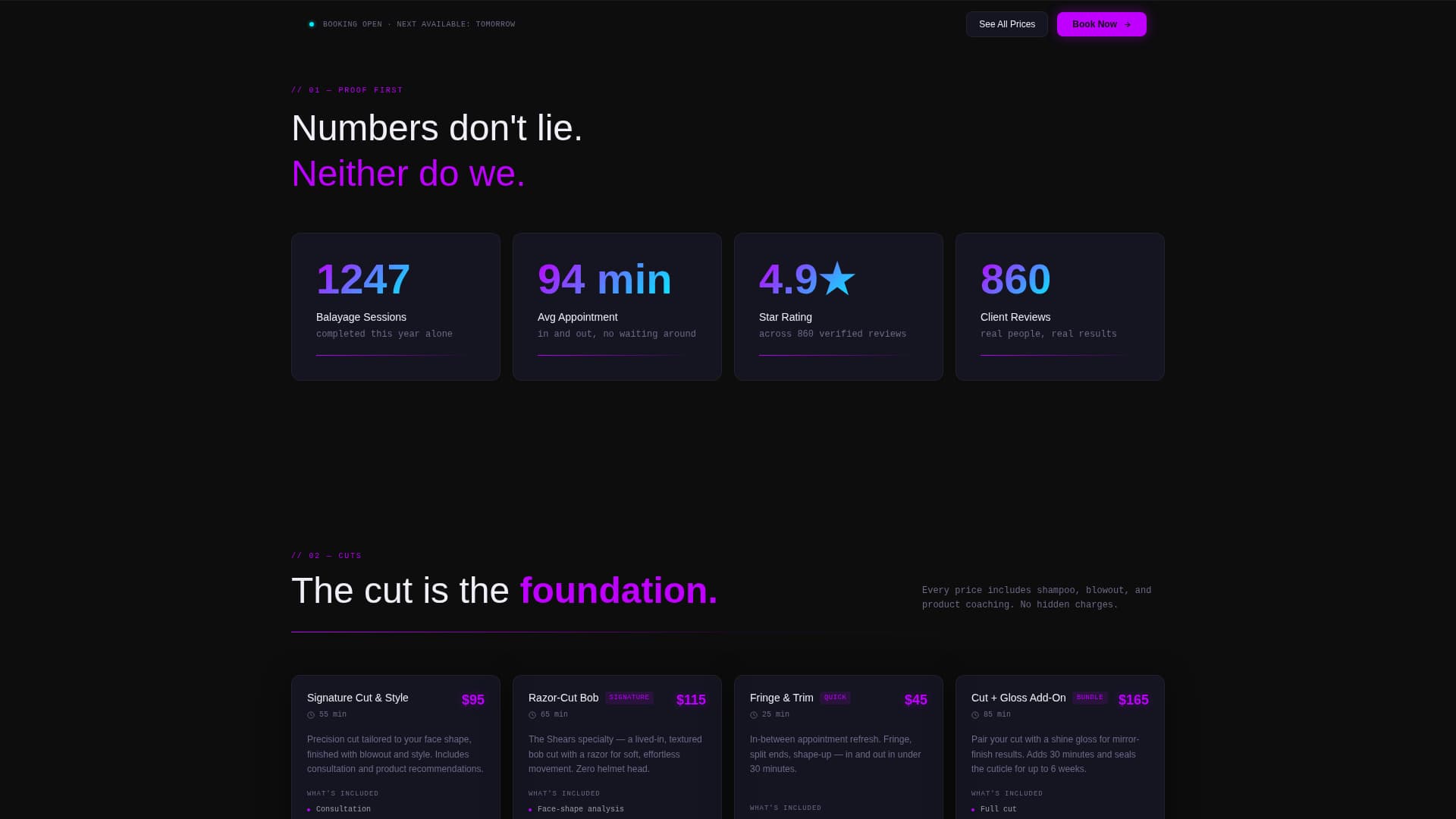 Hair Salon Specialist Booking Website Template
