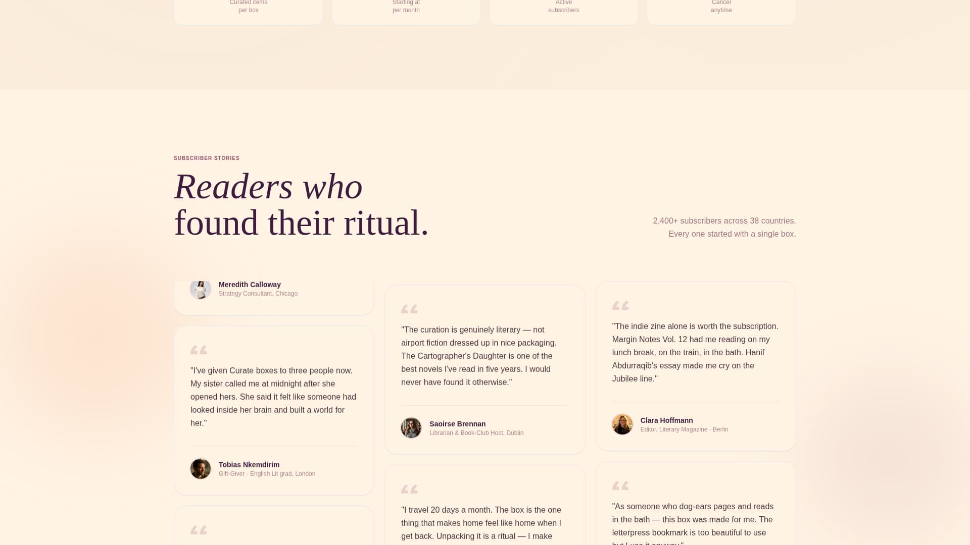 Curate — Premium Literature Subscription Landing Page Template