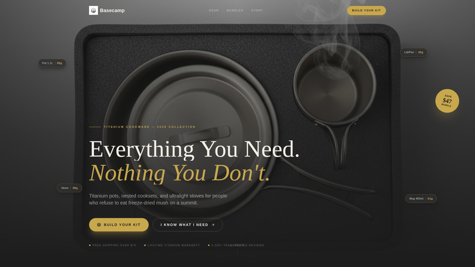 Basecamp — Luxury Cookware Landing Page Template