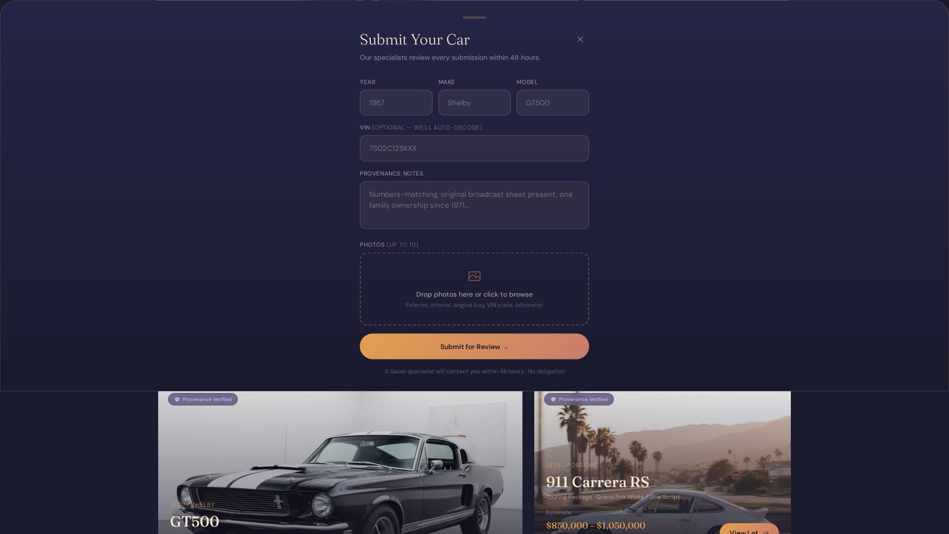 Gavel - Prestigious Collectorcar Landing Page Template