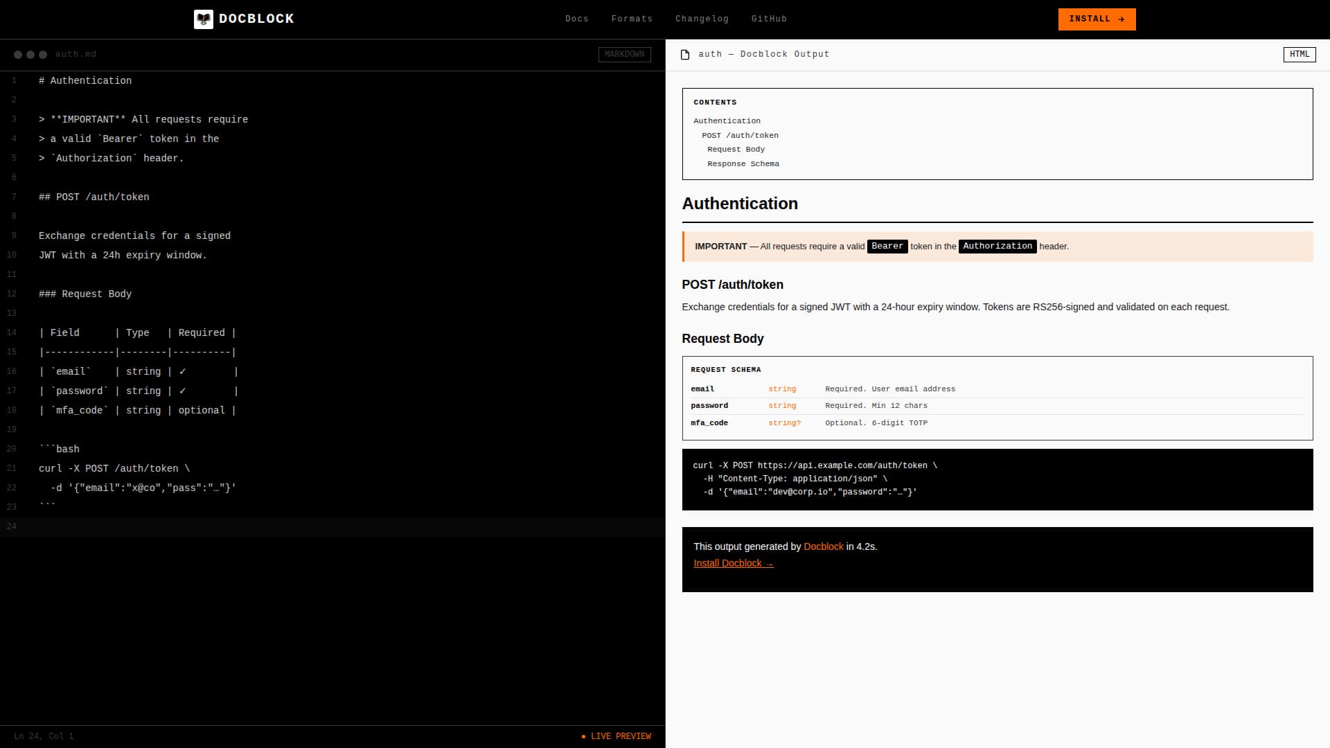 Docblock - Authoritative Documentation Landing Page Template