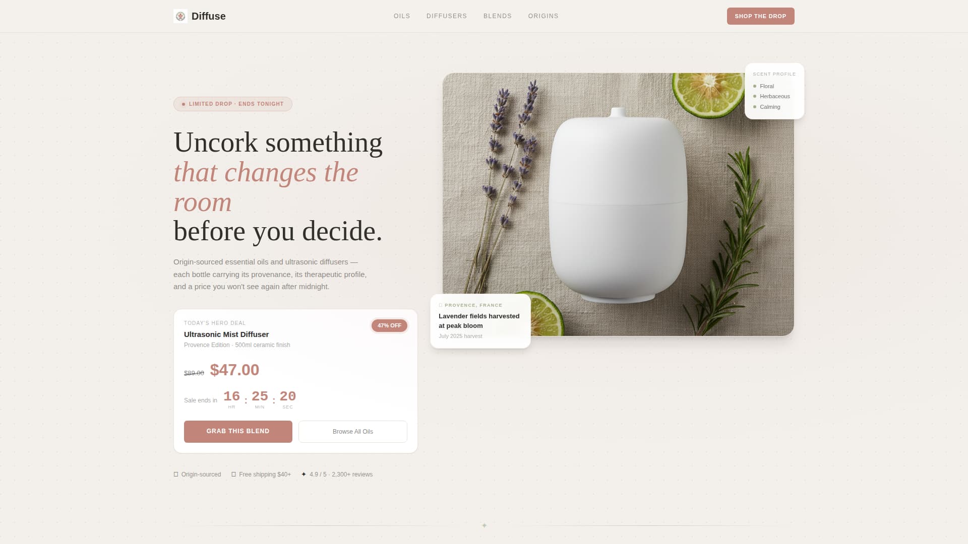 Essential Oils & Diffusers Store Pricing Website Template
