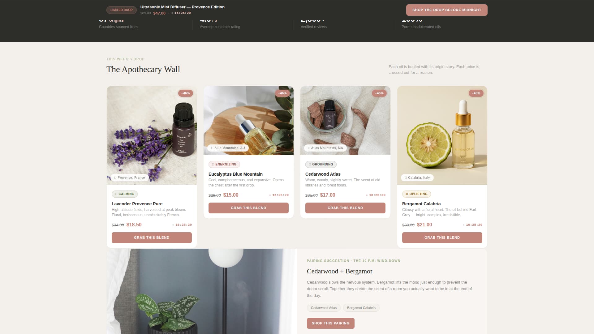 Essential Oils & Diffusers Store Pricing Website Template