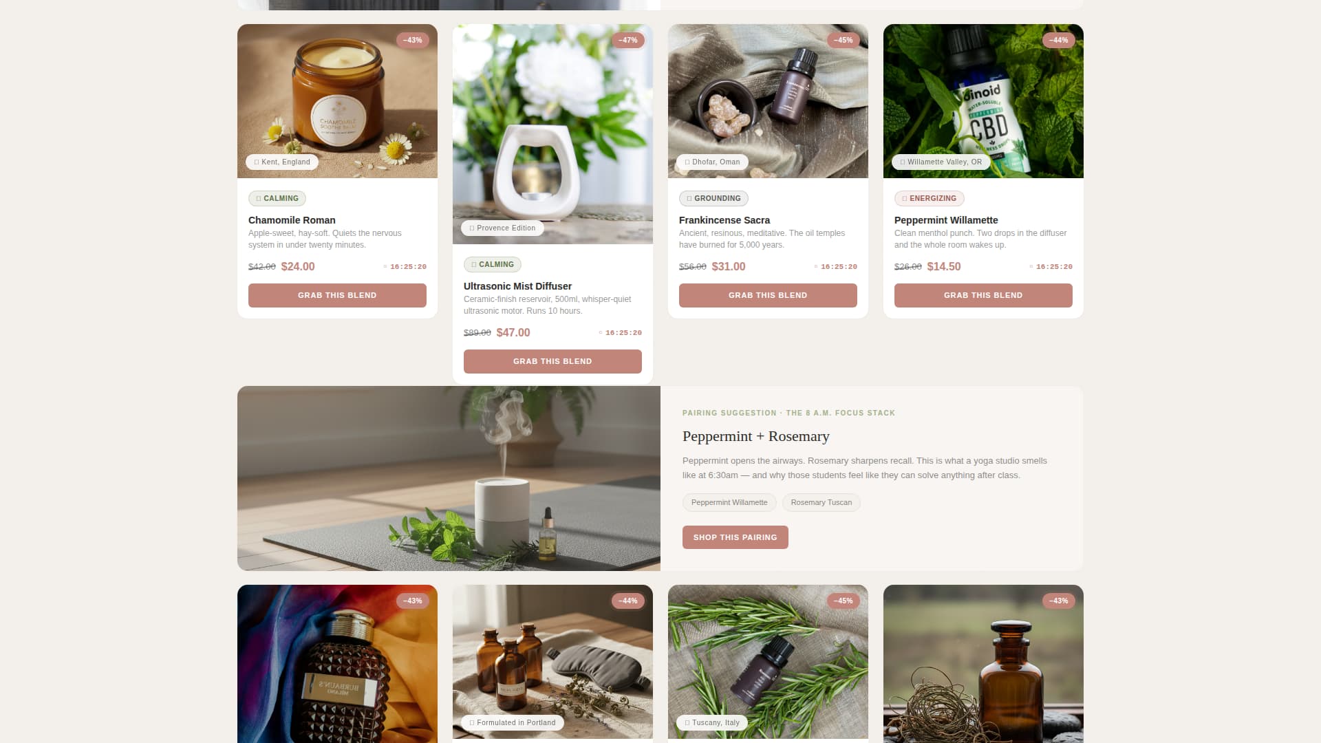 Essential Oils & Diffusers Store Pricing Website Template