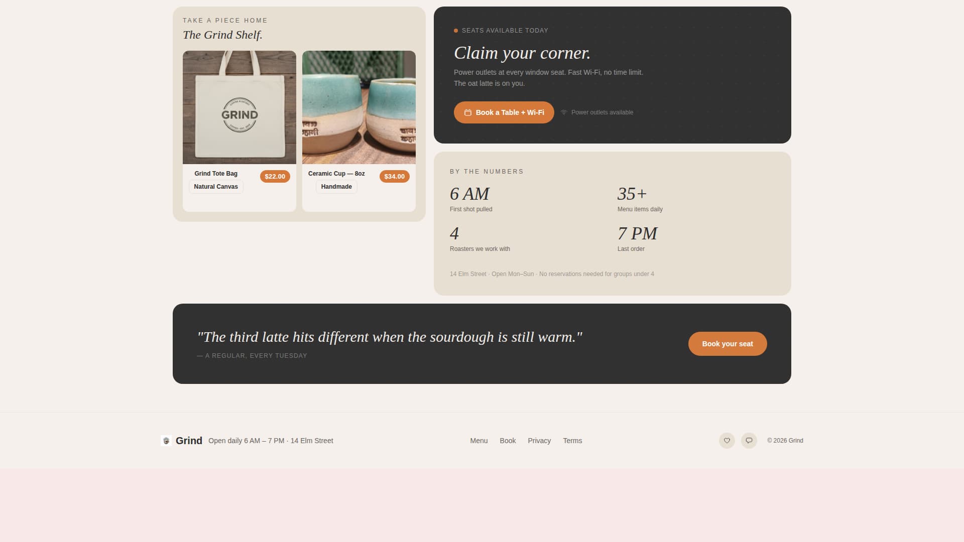 Grind - Inviting Caf Landing Page Template