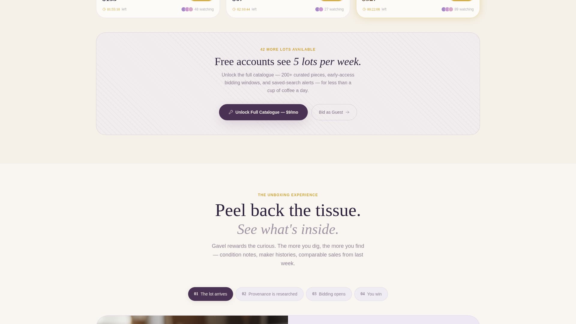 Gavel — Curated Estate Auction Landing Page Template