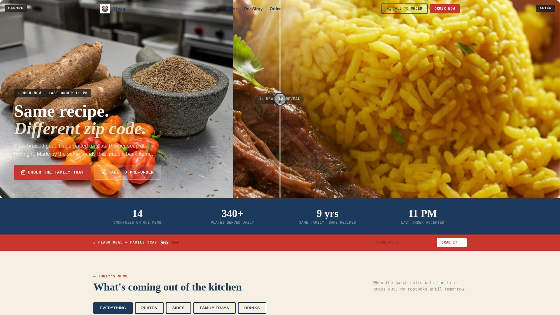 Mesa - Authentic Immigrant Restaurant Landing Page Template