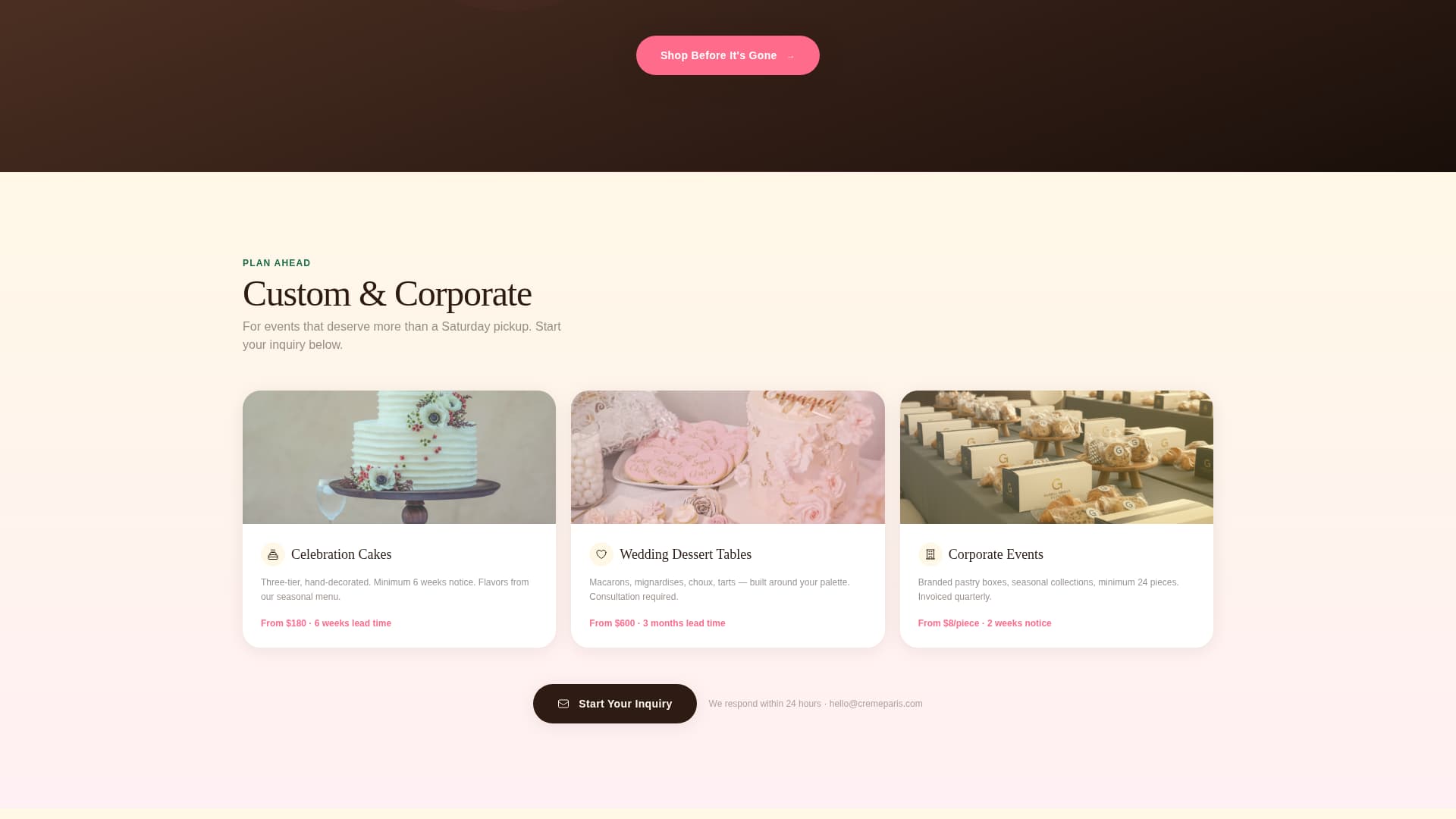 Crème - Irresistible Patisserie Landing Page Template