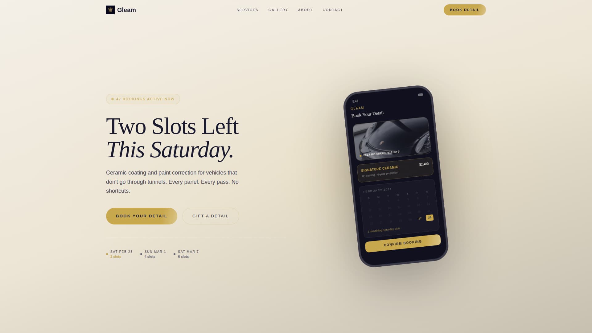 Gleam - Exclusive Detailing Landing Page Template