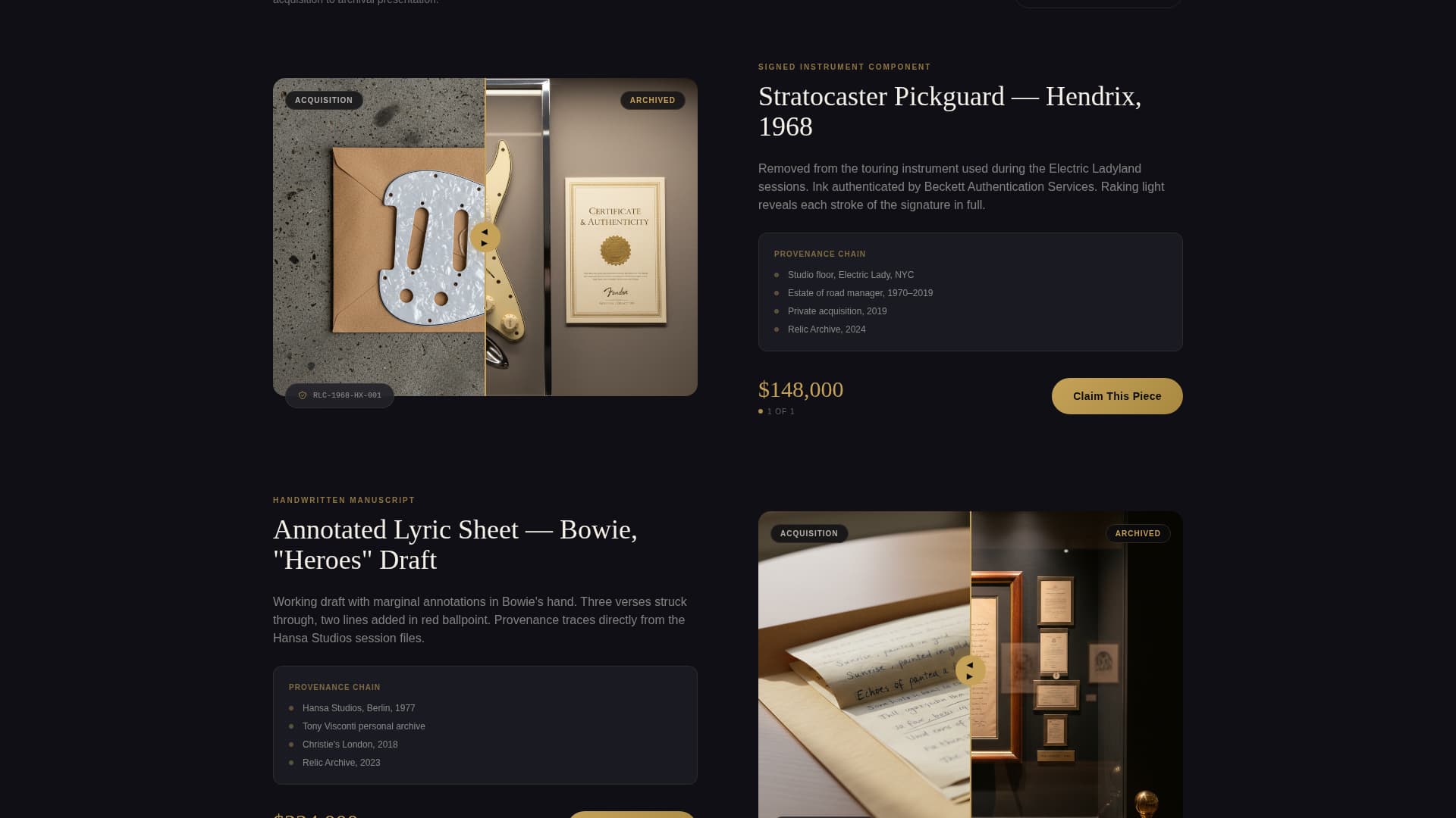 Relic - Exclusive Memorabilia Landing Page Template