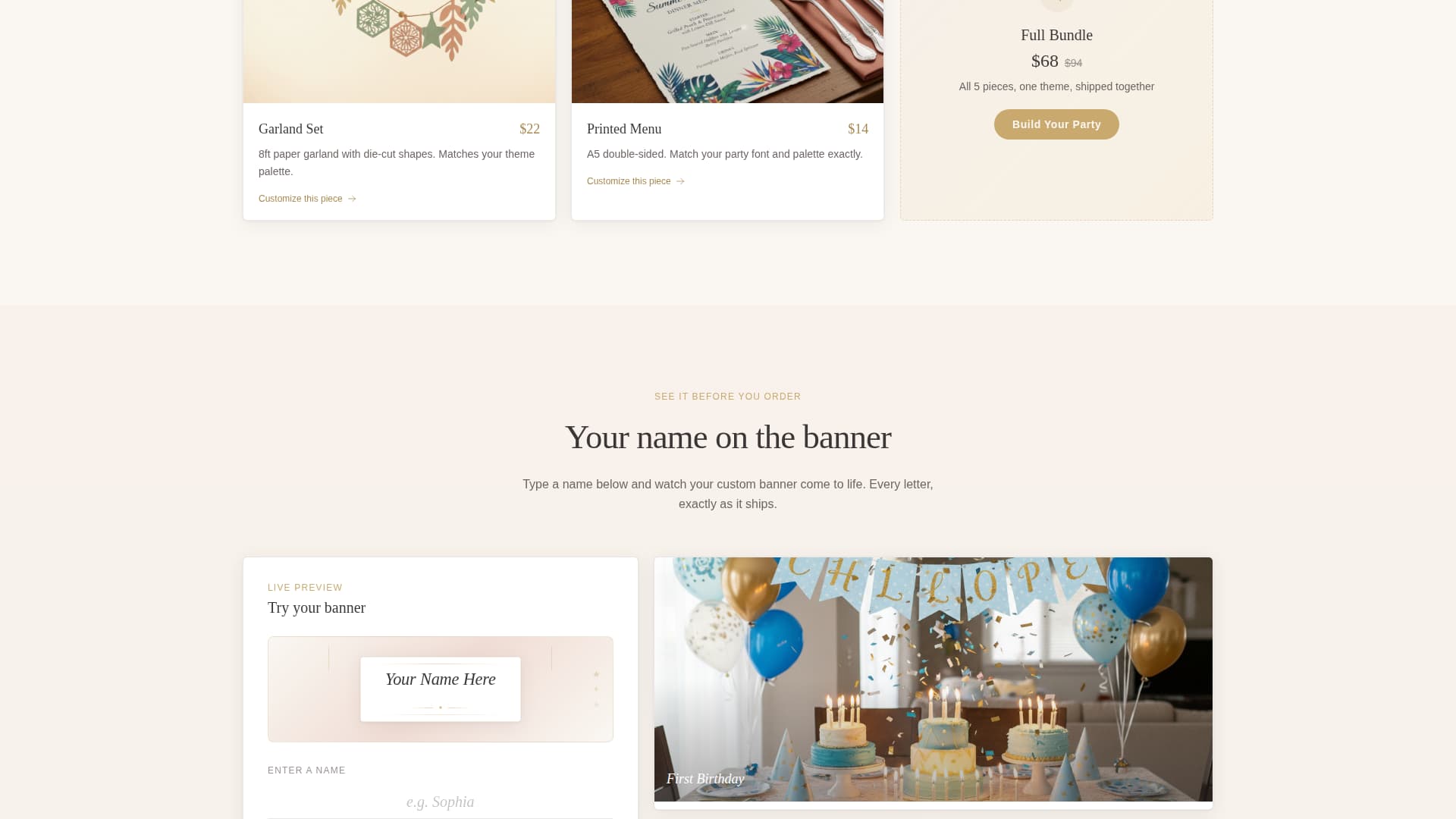 FTE - Elegant Party Supplies Landing Page Template