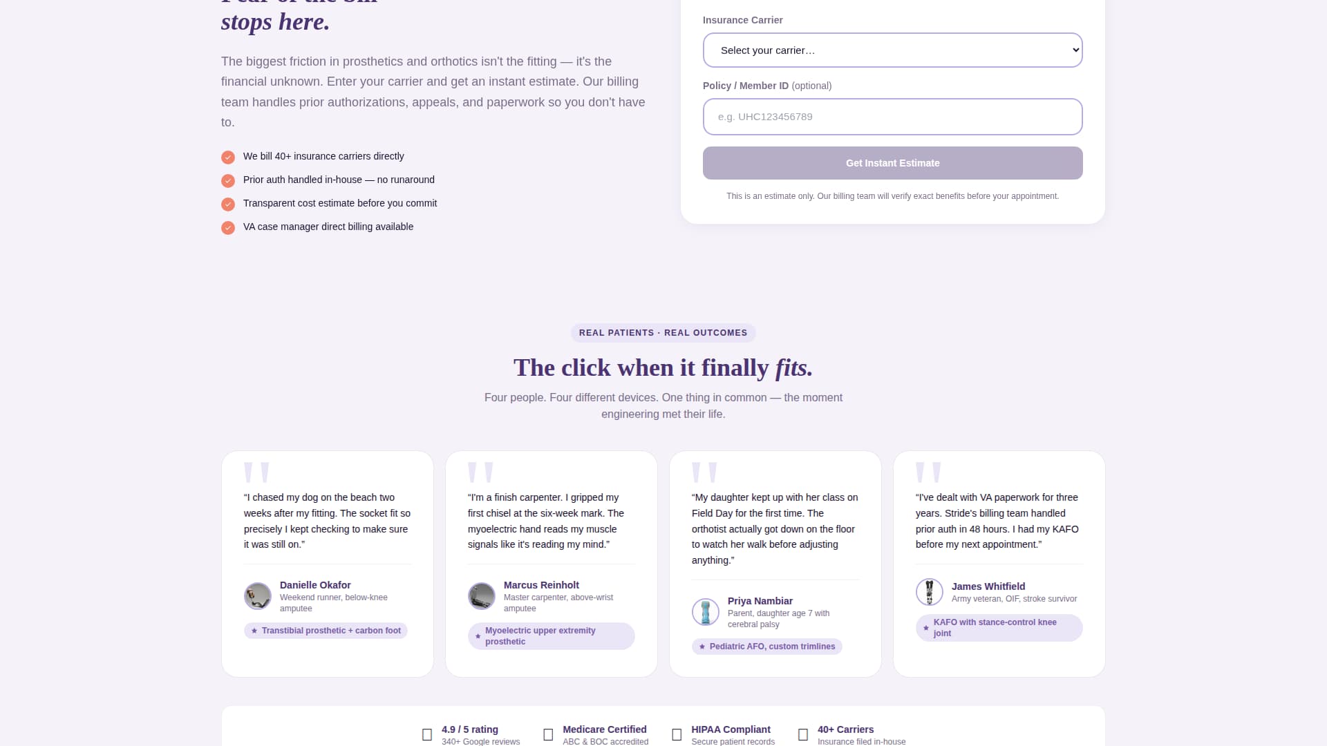 Stride - Precision Prosthetics Landing Page Template