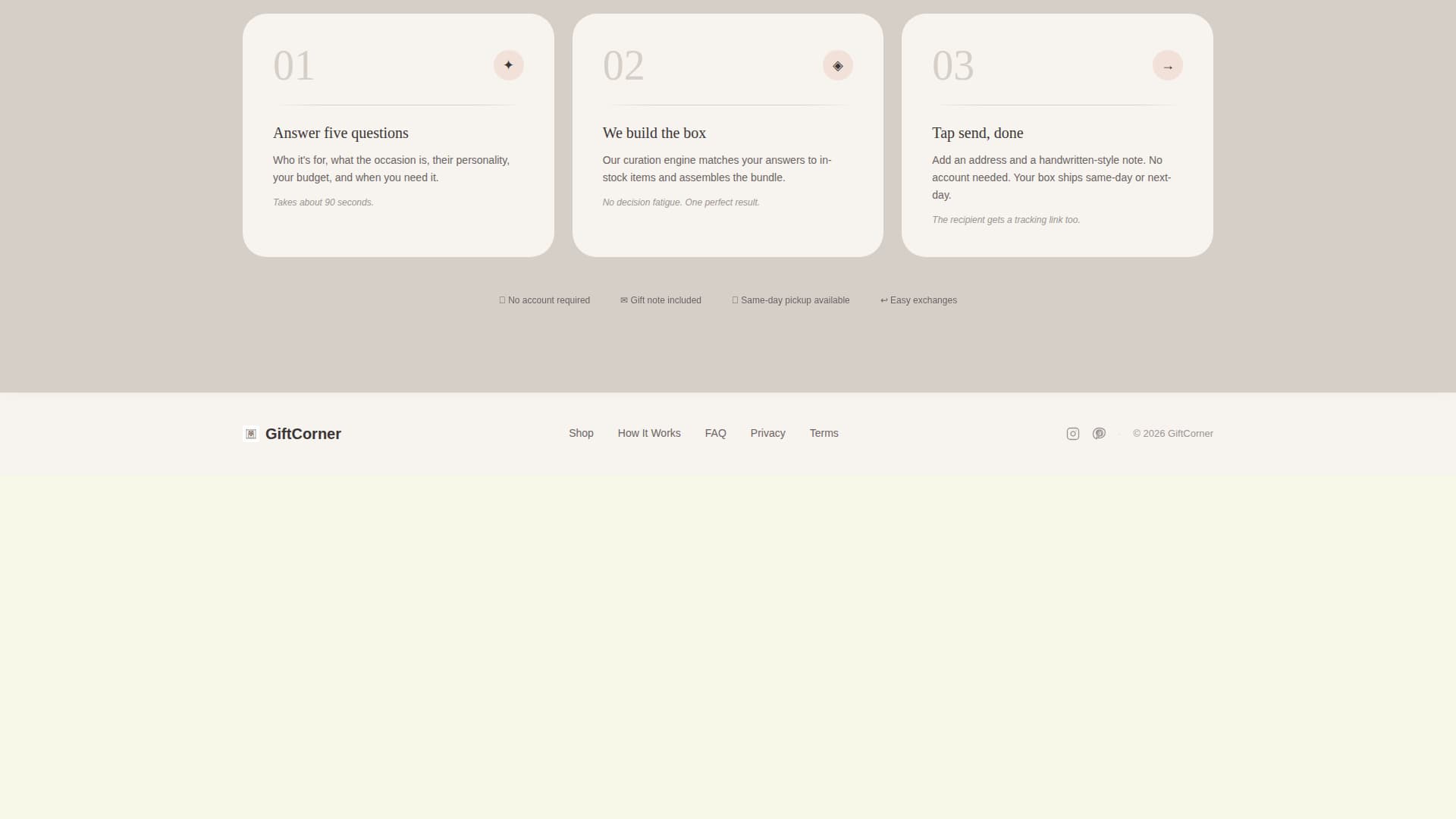 Giftcorner - Curated Self-Service Landing Page Template