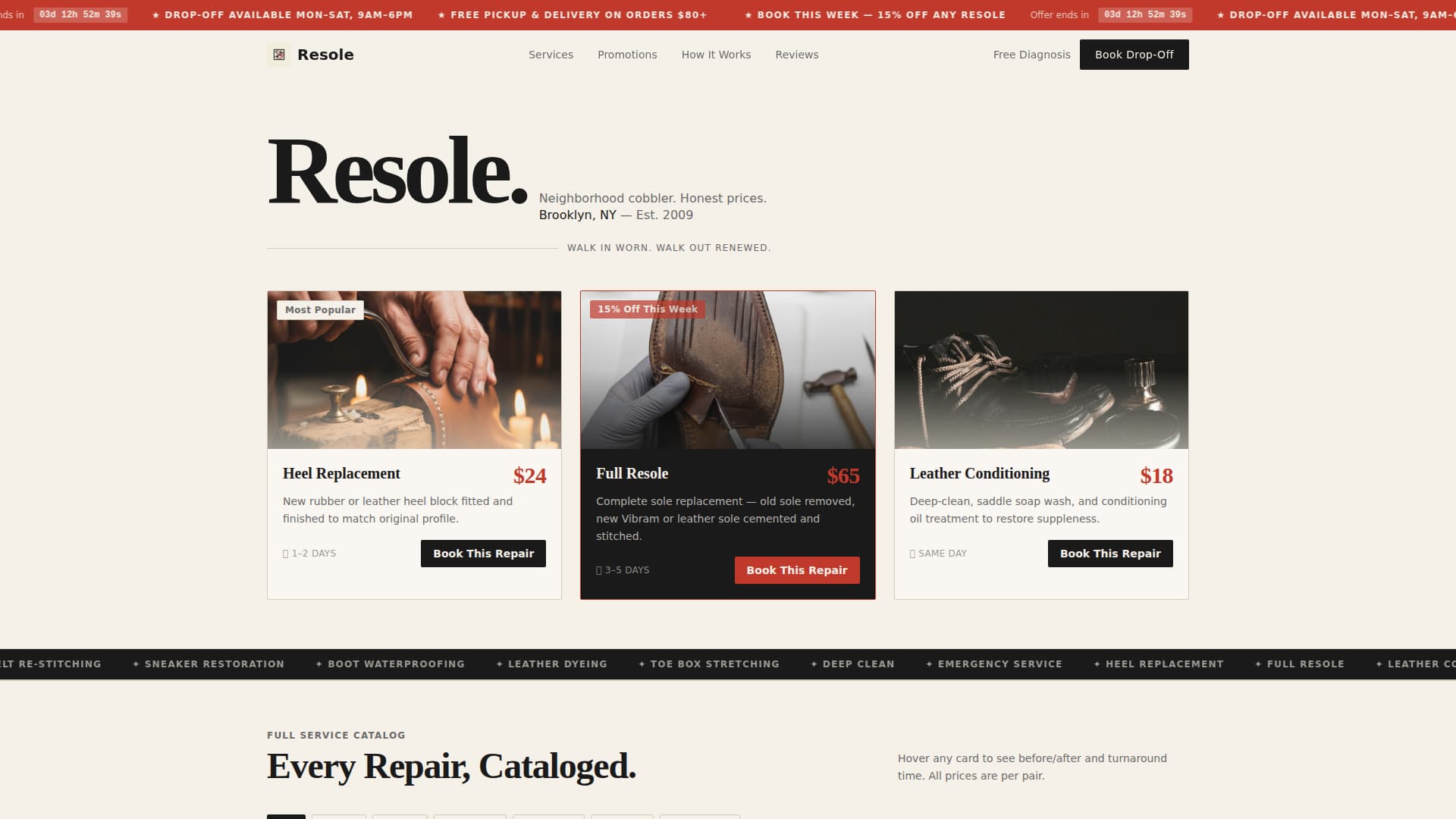 Resole - Trusted Cobbler Landing Page Template