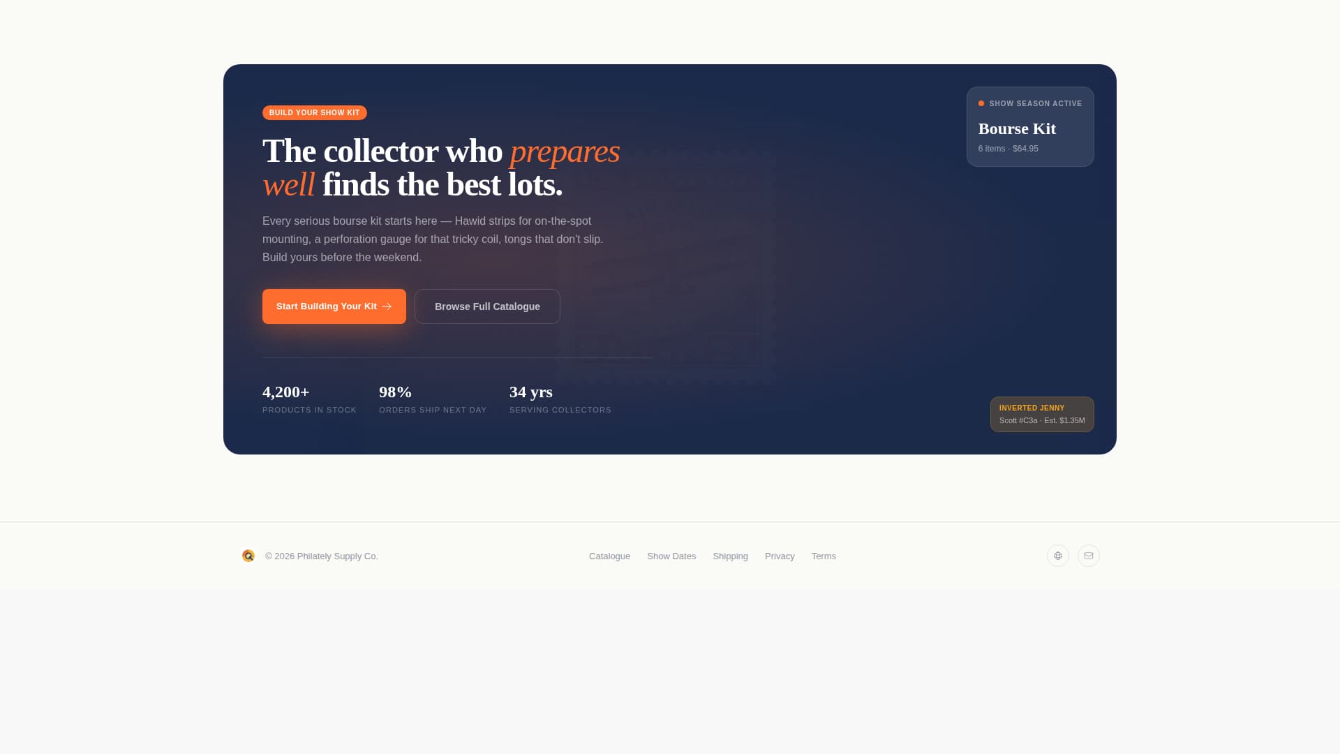 Philately - Vibrant Hobby Supplies Landing Page Template
