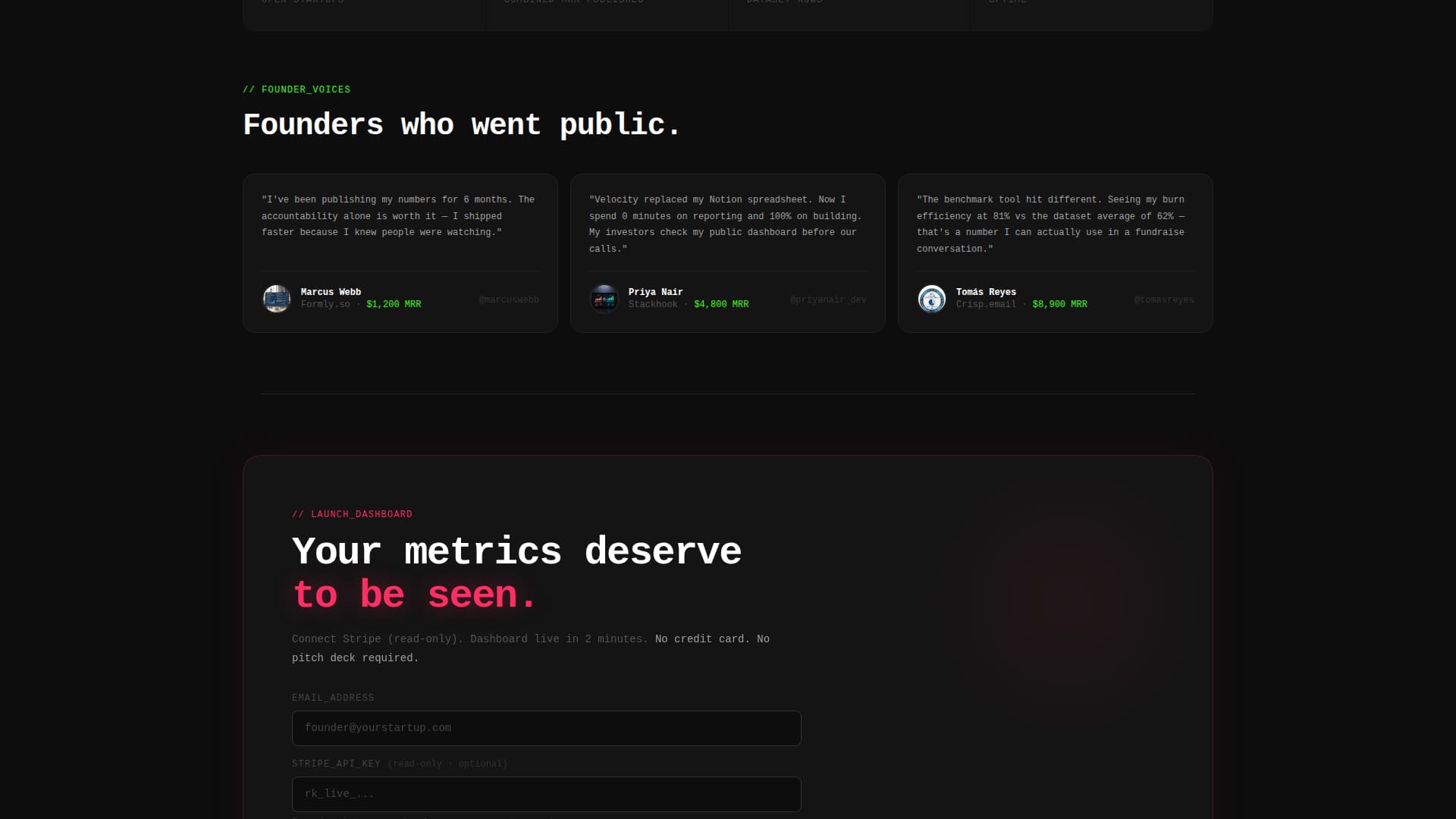 Velocity - Live Metrics Landing Page Template