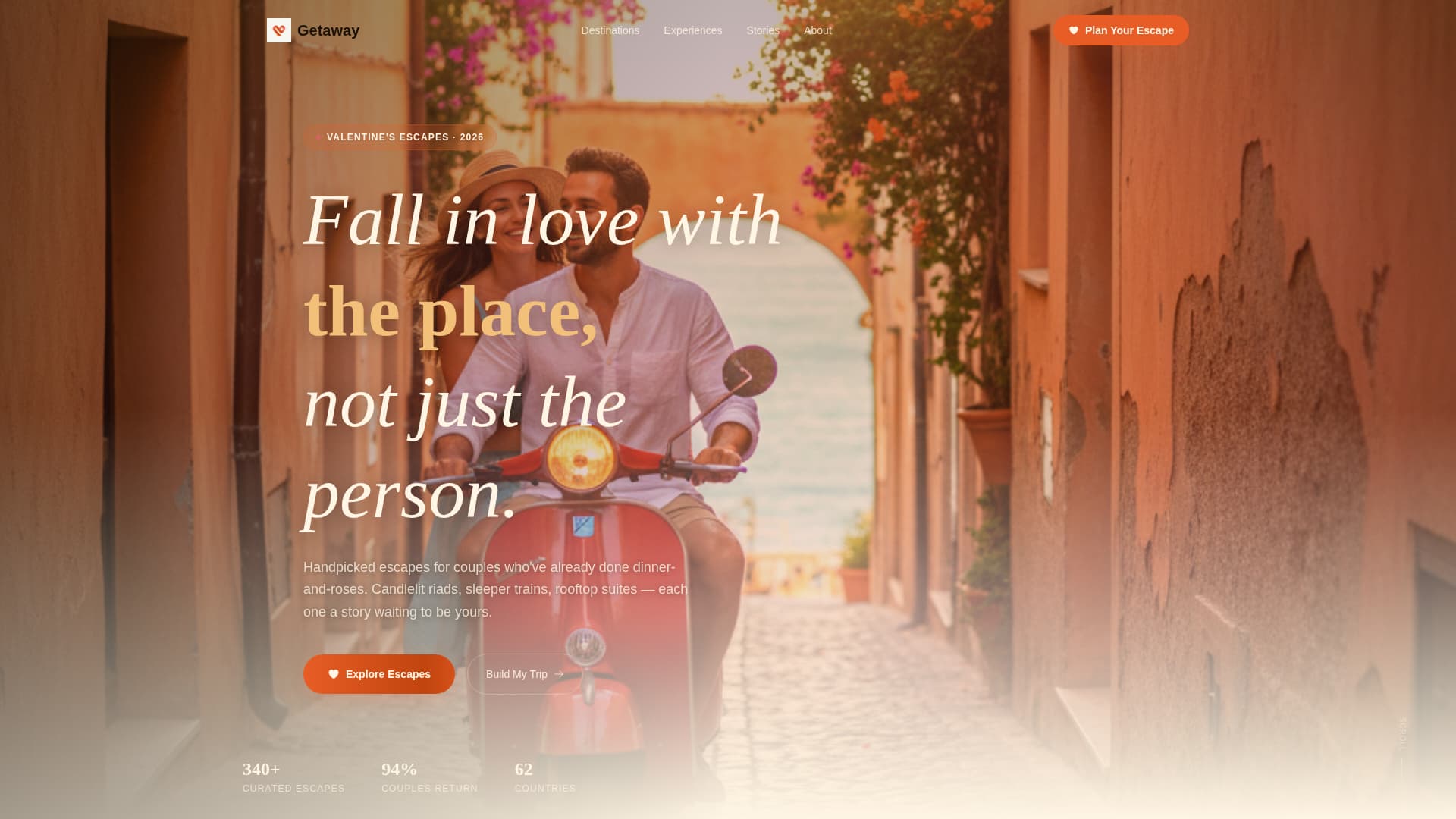 Getaway - Romantic Travel Landing Page Template