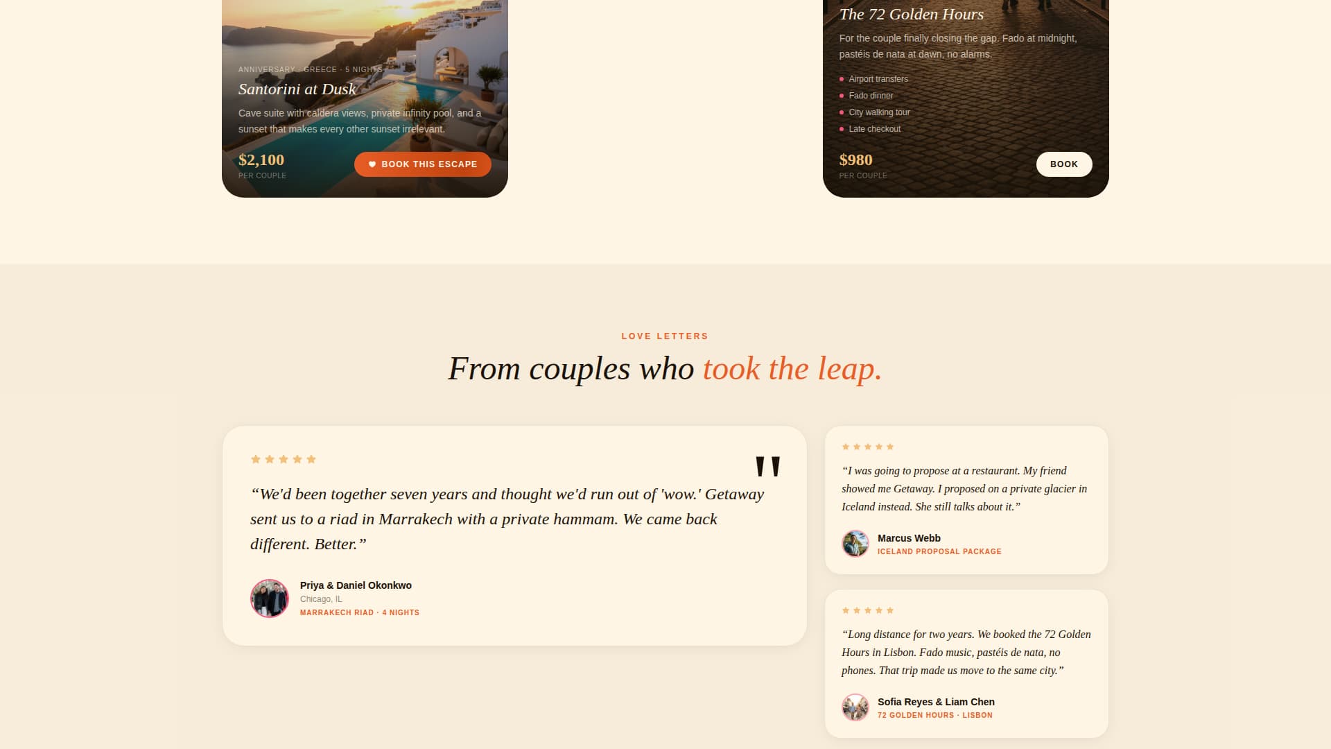 Getaway - Romantic Travel Landing Page Template