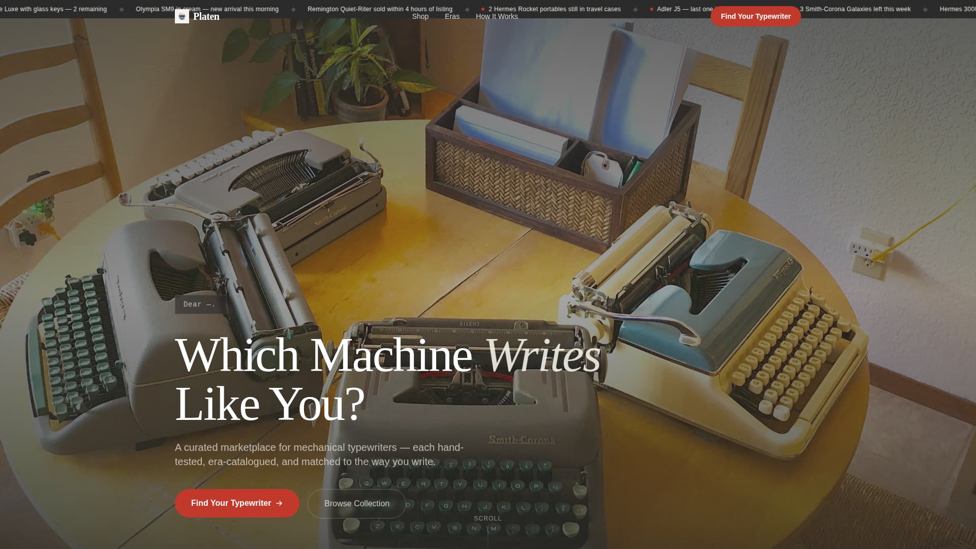 Platen - Curated Typewriter Landing Page Template