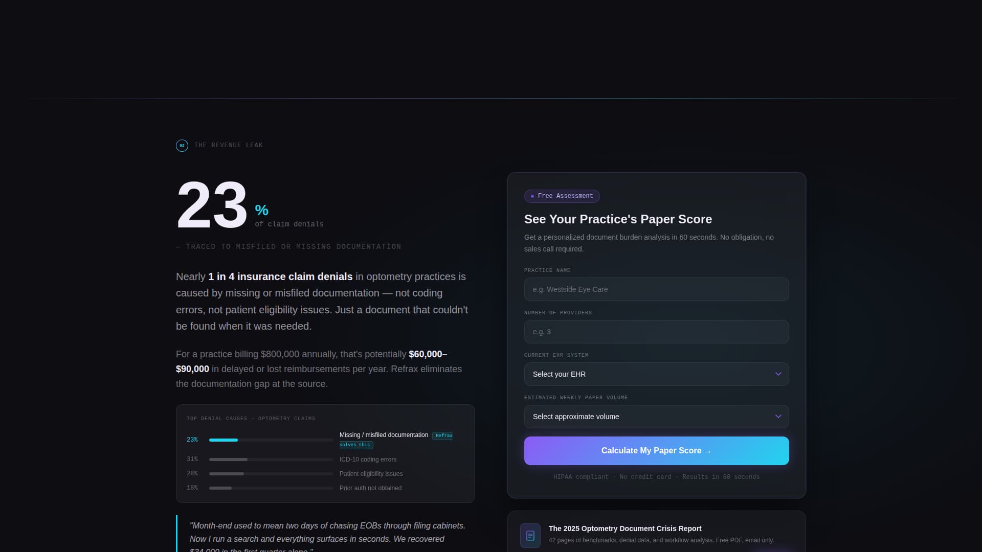 Refrax - Intelligent Optometry Landing Page Template