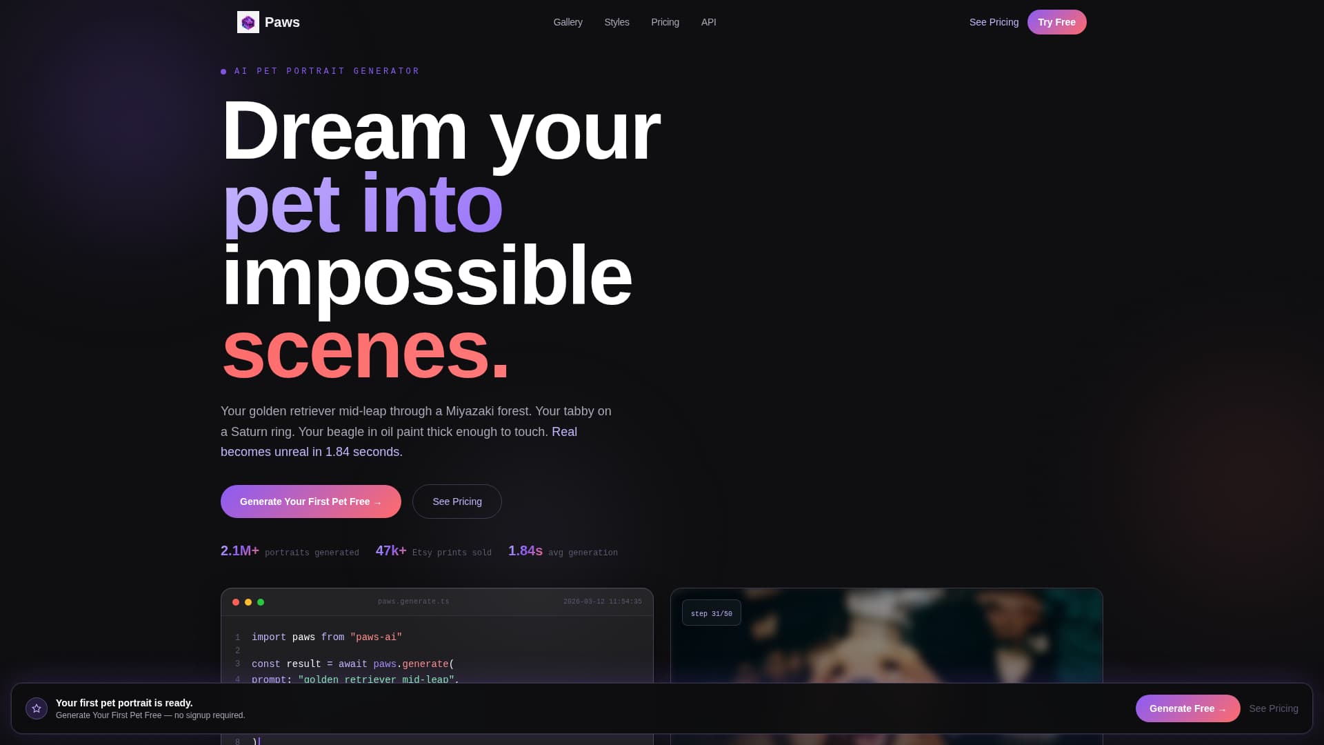 Paws - Dreamy Petportrait Landing Page Template