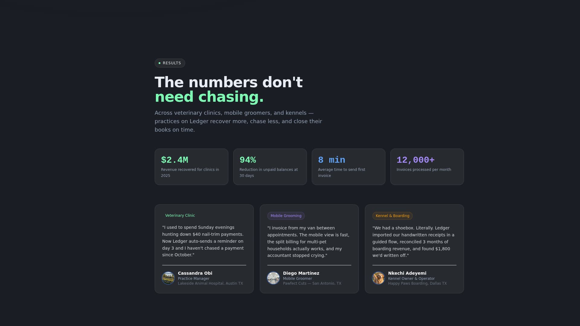 Ledger - Powerful Veterinarybilling Landing Page Template
