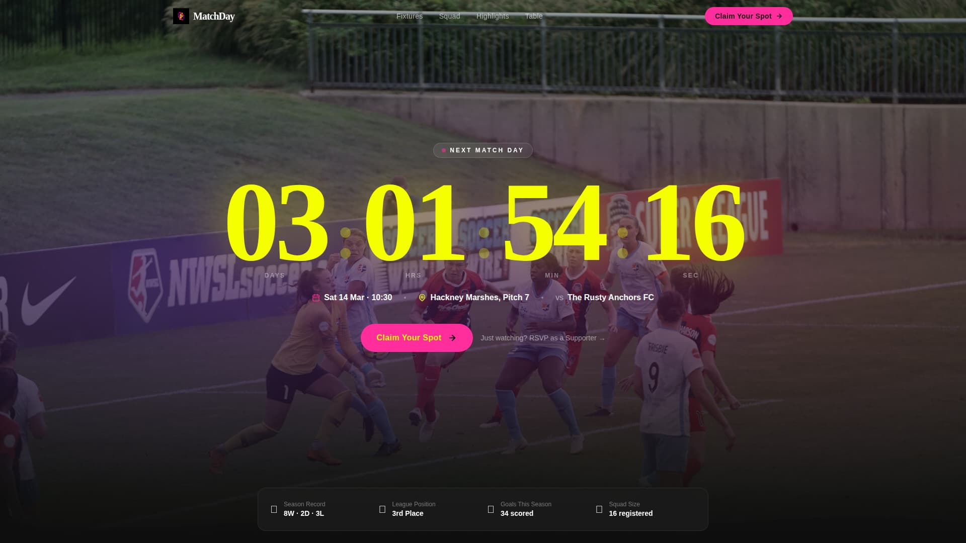 Kickoff - Electric Sportsclub Landing Page Template