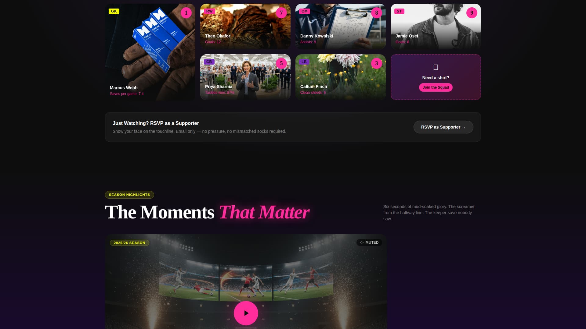 Kickoff - Electric Sportsclub Landing Page Template
