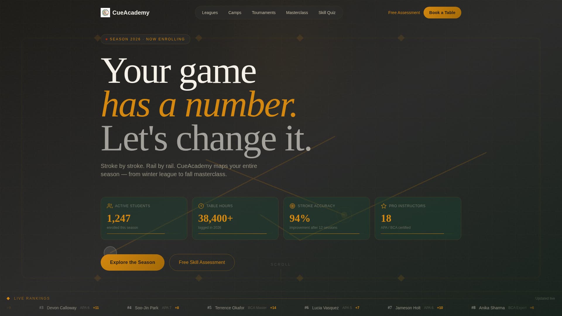Cue - Dynamic Billiards Landing Page Template