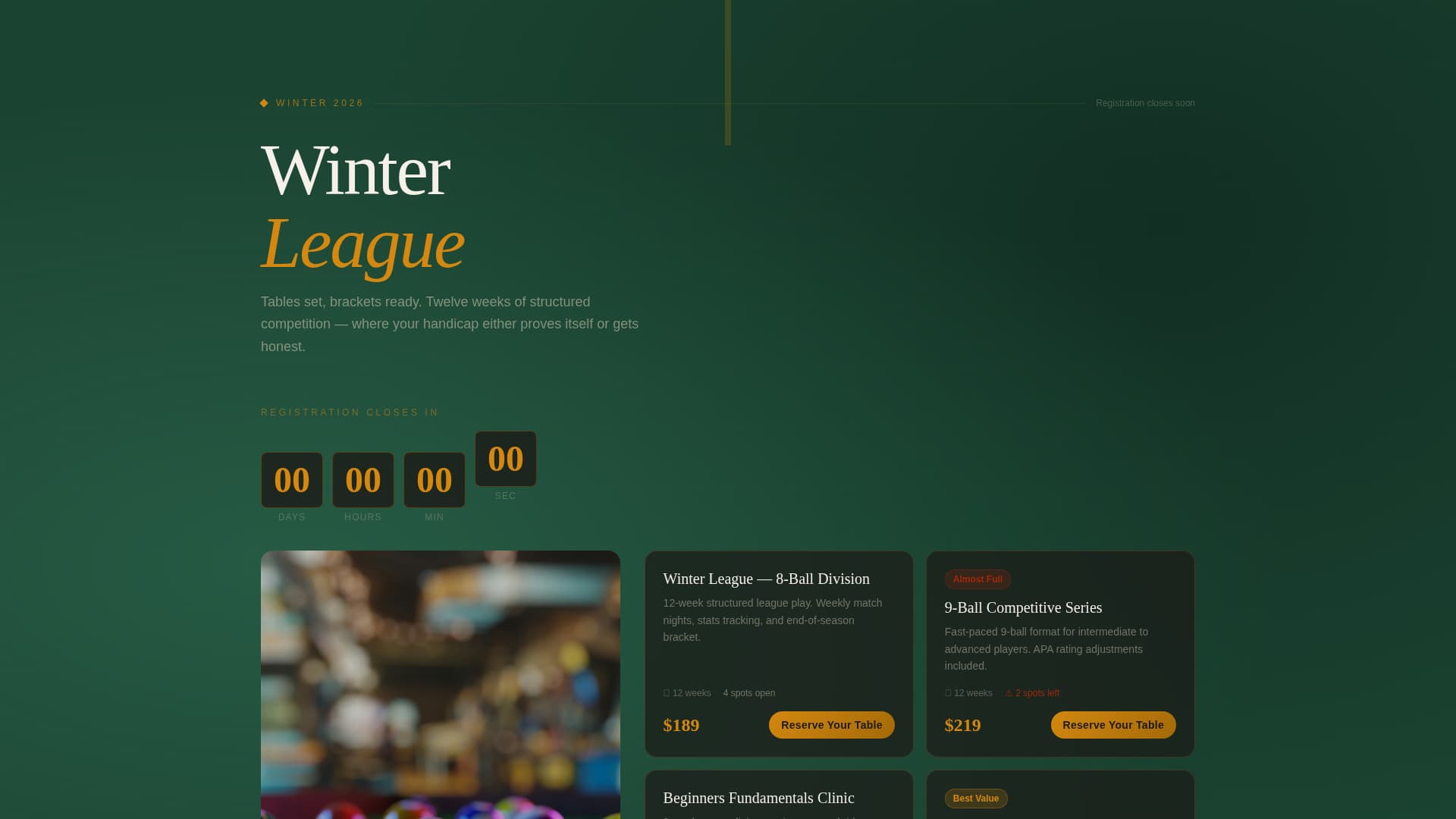 Cue - Dynamic Billiards Landing Page Template