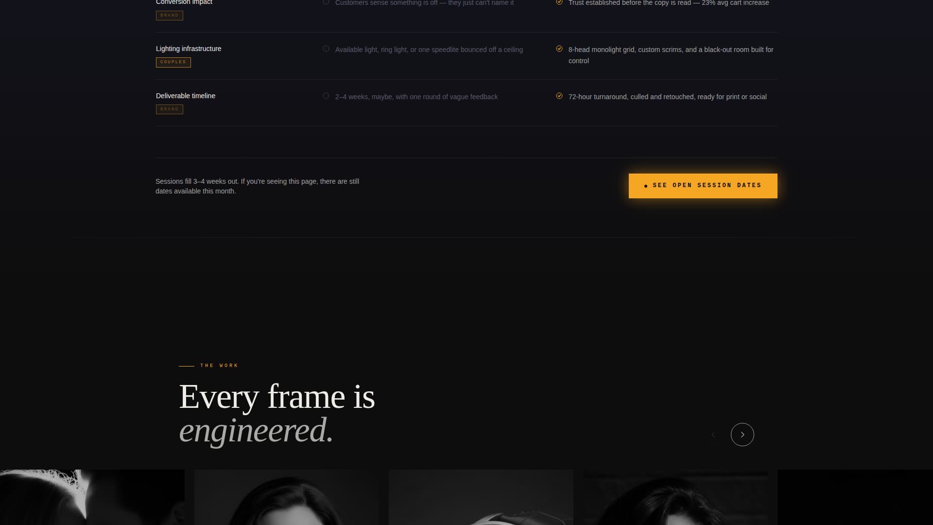 Commercial Photography Studio Problem-to-Solution Website Template