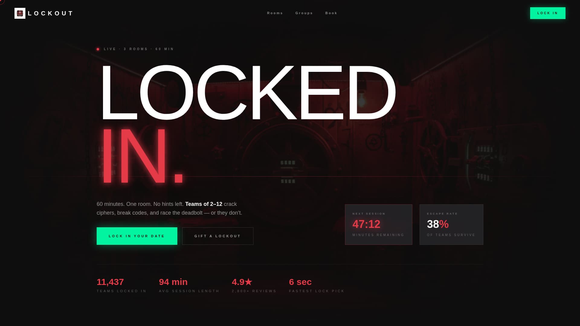Lockout - Highstakes Escaperoom Landing Page Template