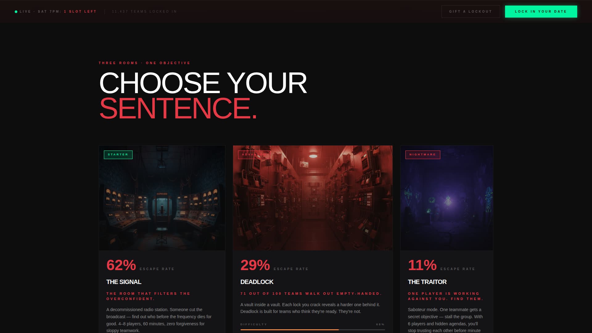 Lockout - Highstakes Escaperoom Landing Page Template