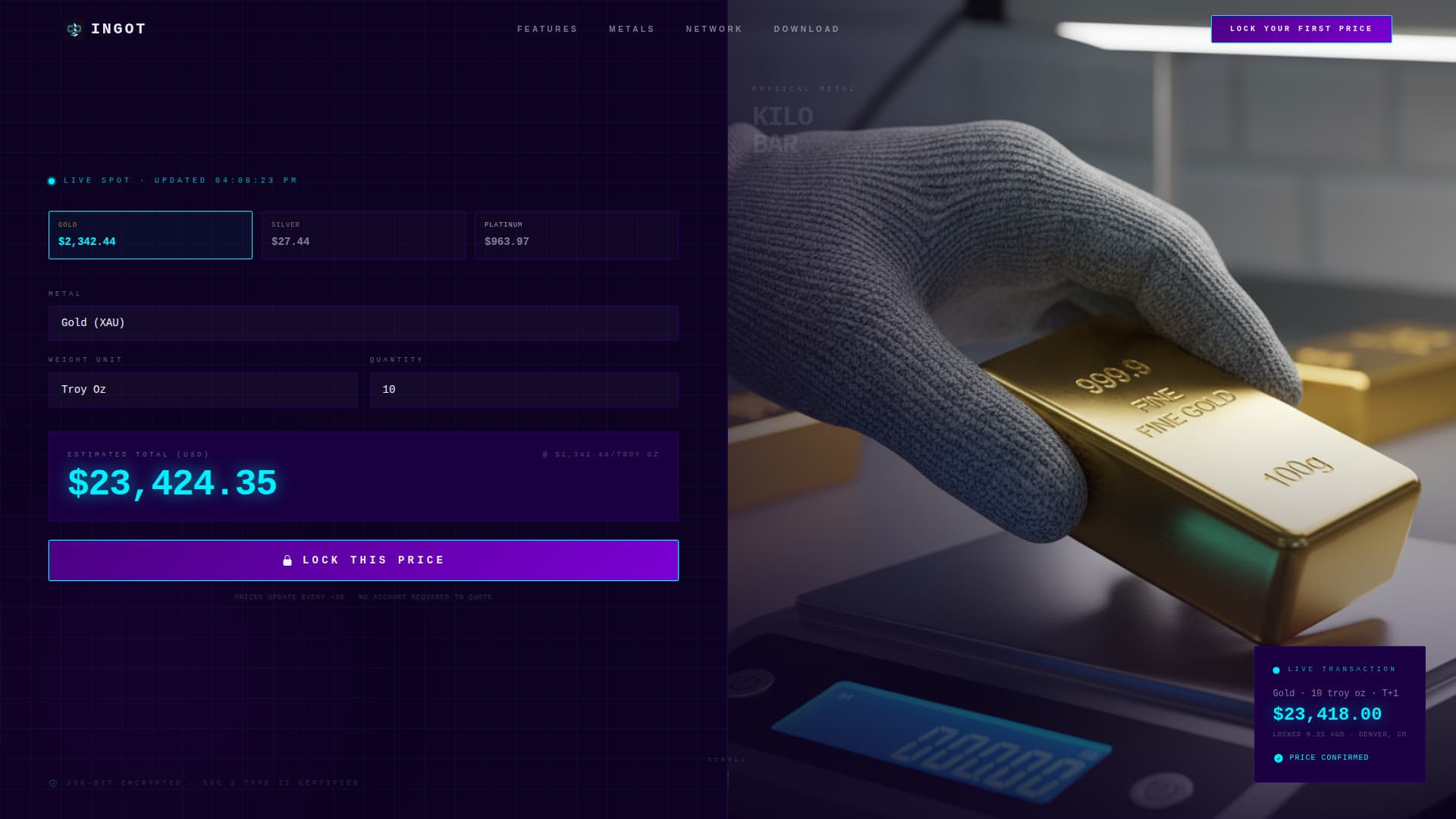 Ingot - Instant Bullion Landing Page Template