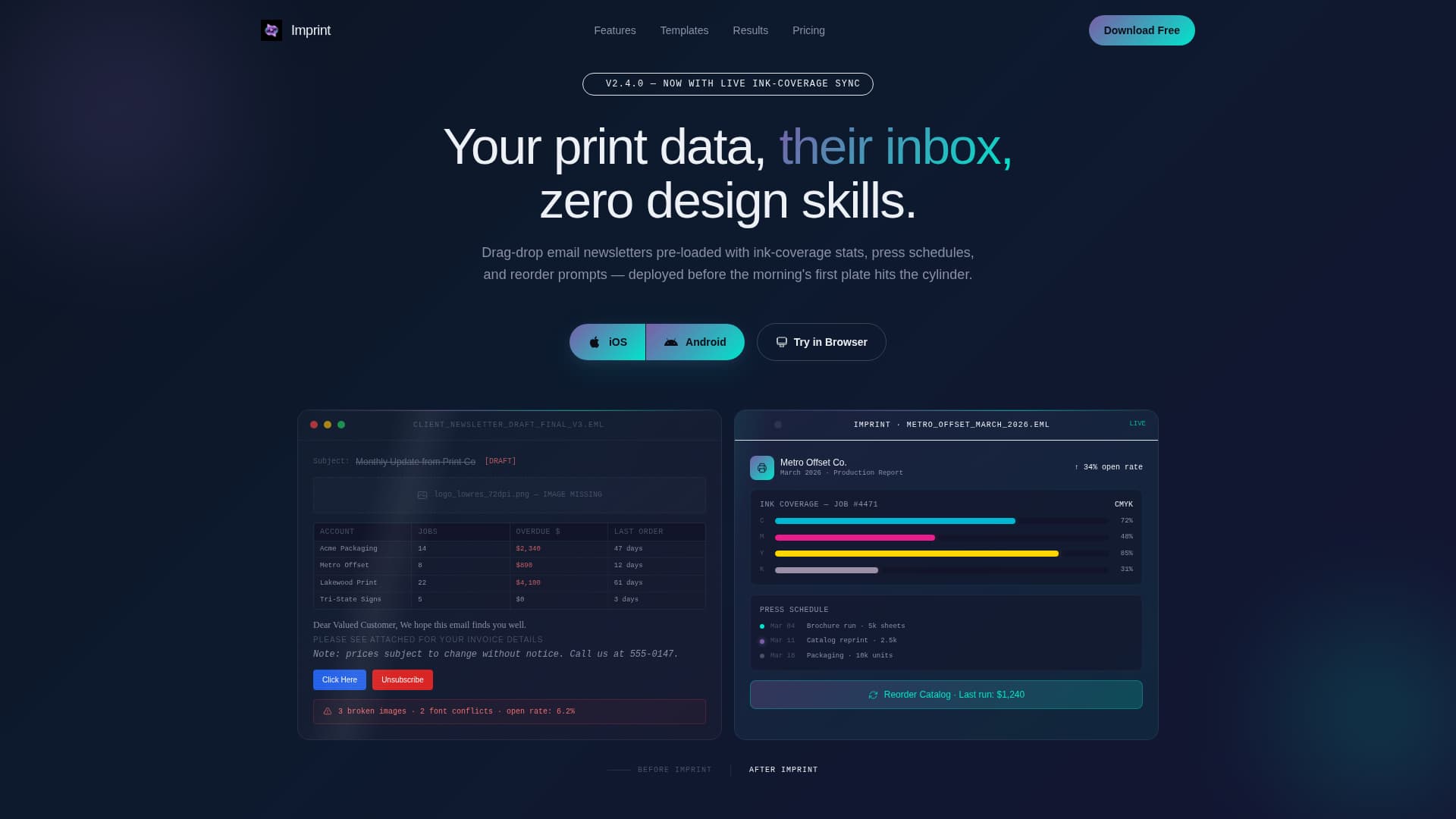 Imprint - Powerful Printing Landing Page Template