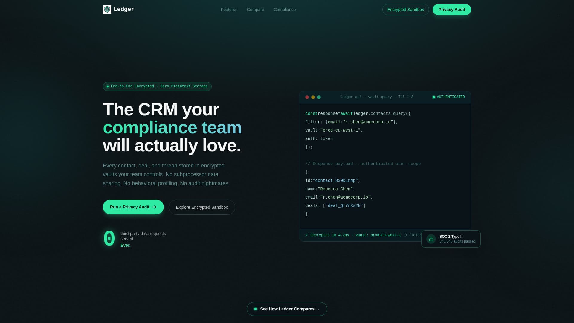 Ledger - Encrypted CRM Landing Page Template