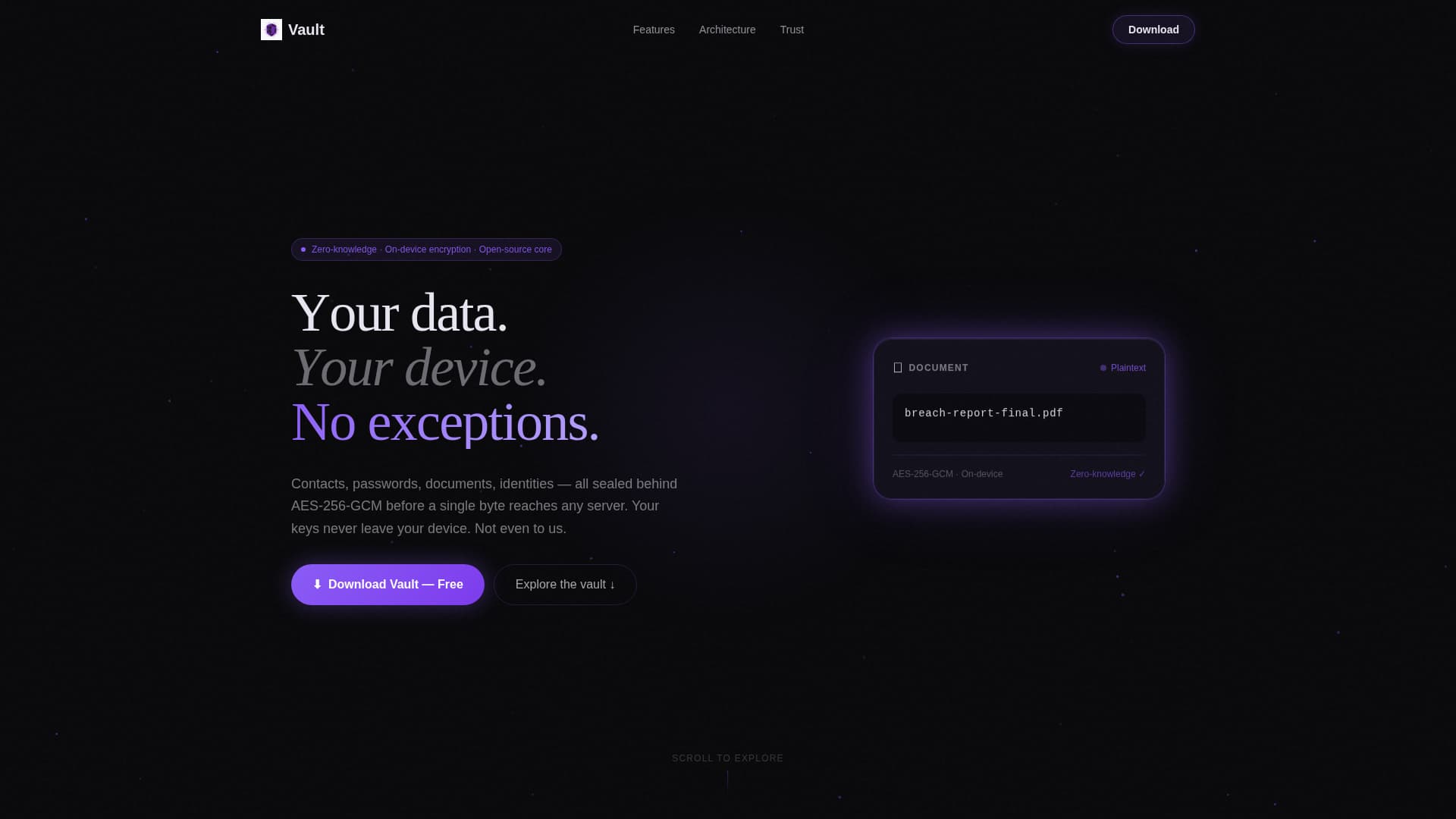 Vault - Encrypted Privacy Landing Page Template