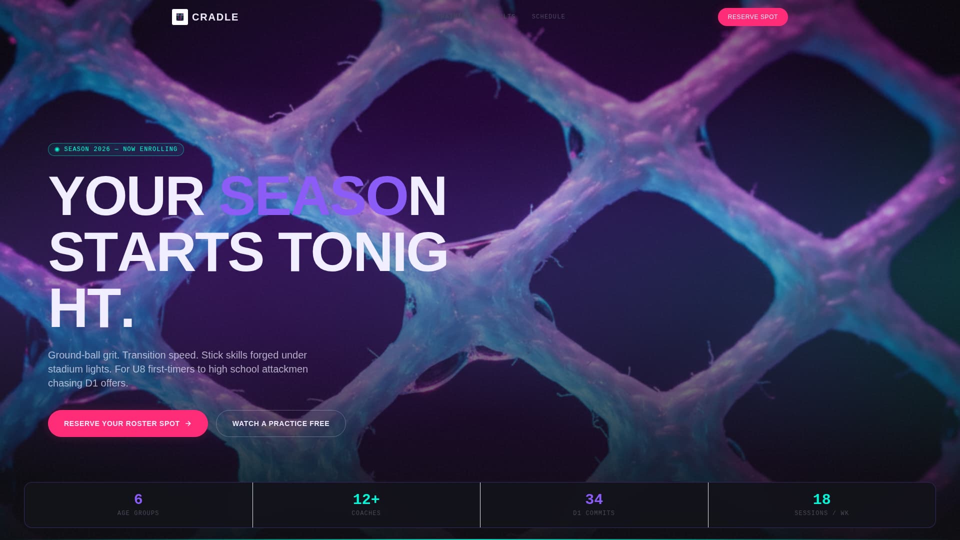 Cradle - Elite Lacrosse Landing Page Template