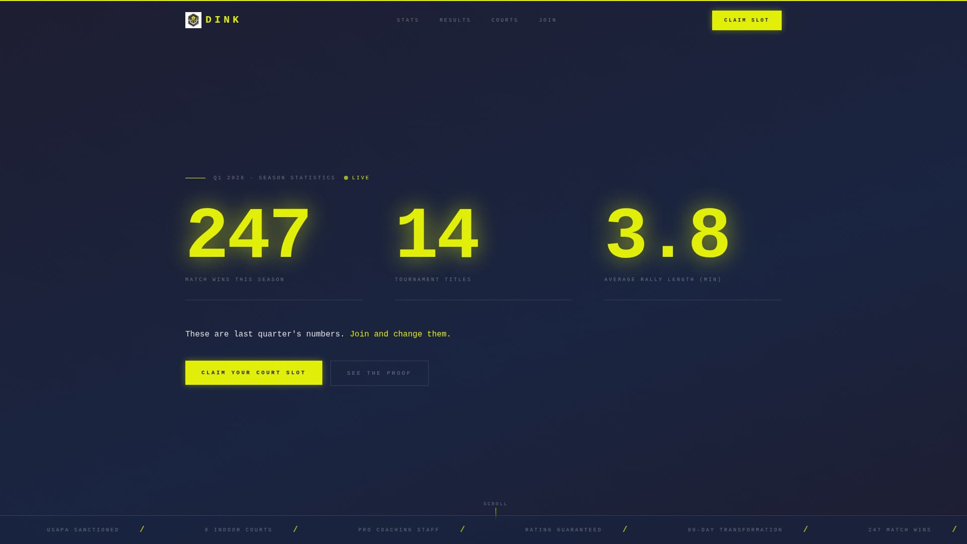 Dink - Highperformance Pickleball Landing Page Template