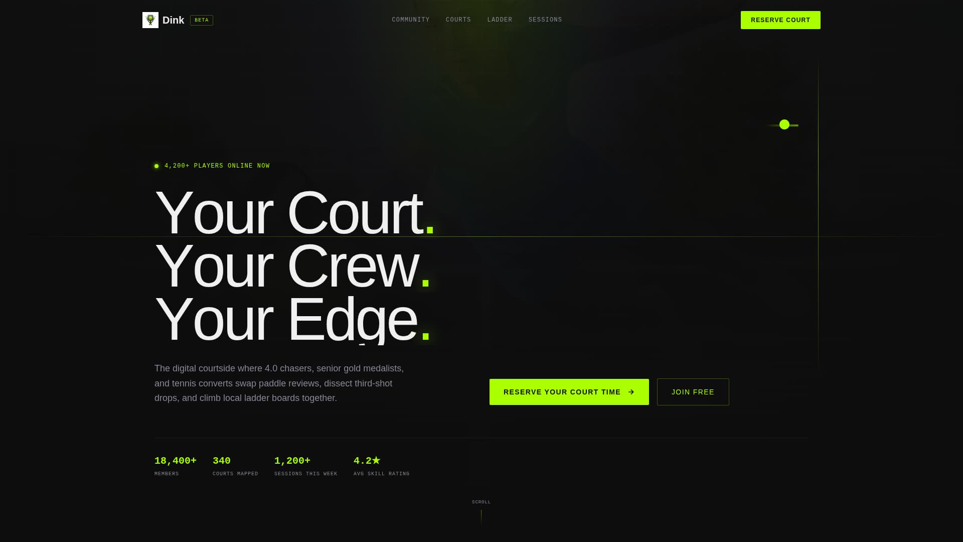 Dink - Electrifying Pickleball Landing Page Template