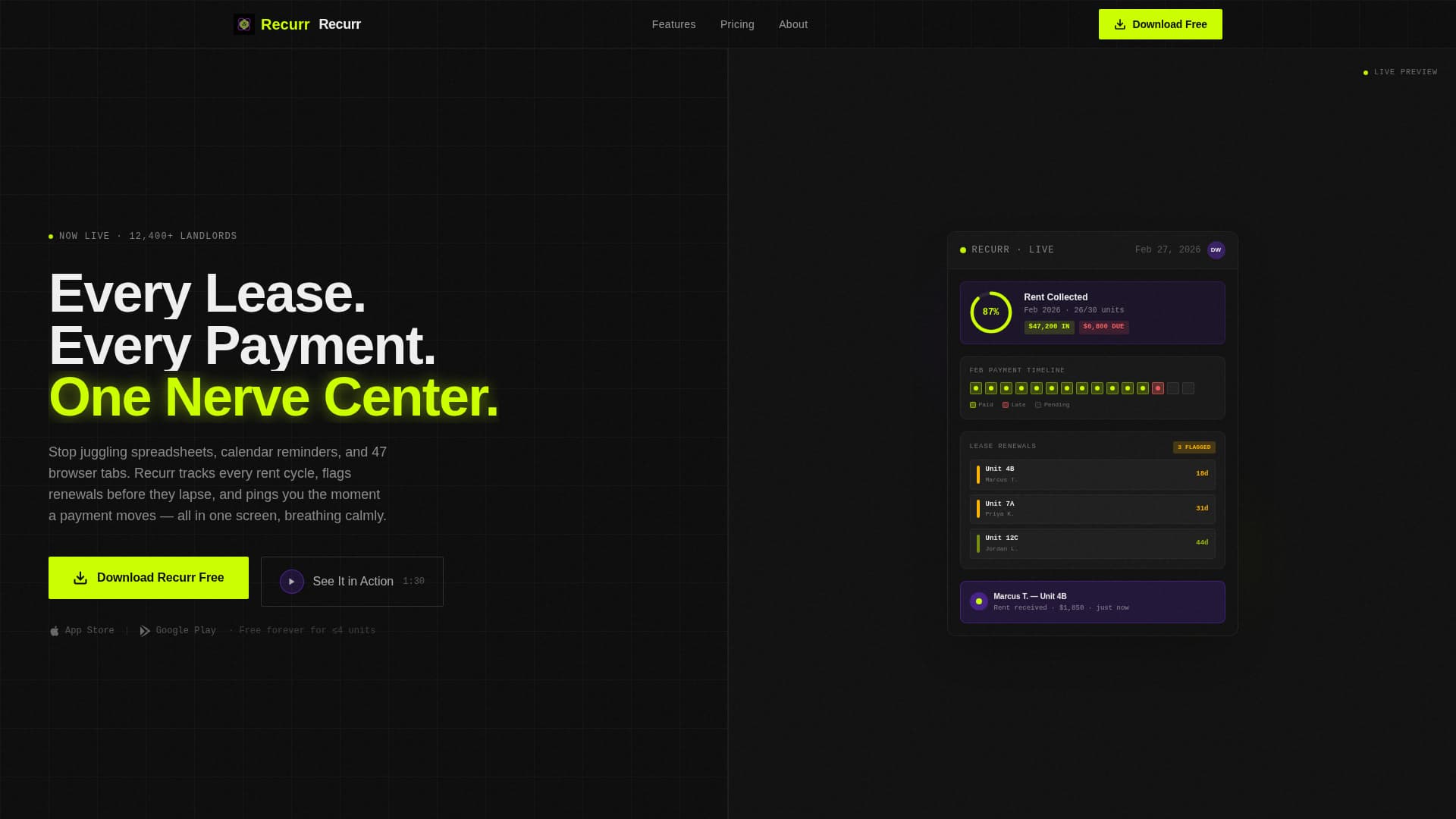 Recurr - Streamlined Propertymanagement Landing Page Template
