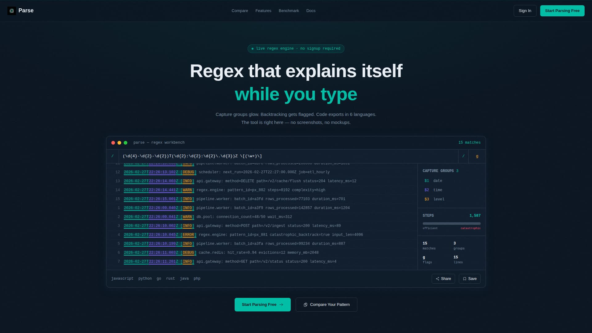 Parse - Powerful RegEx Landing Page Template