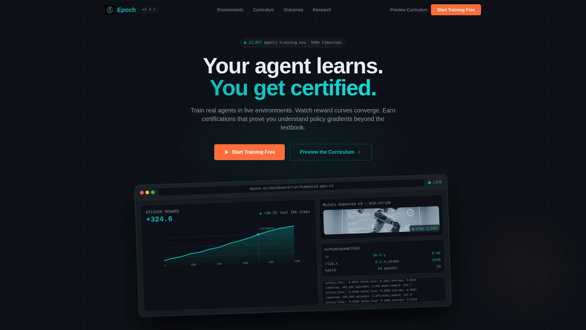 Epoch - Powerful Reinforcement Learning Landing Page Template