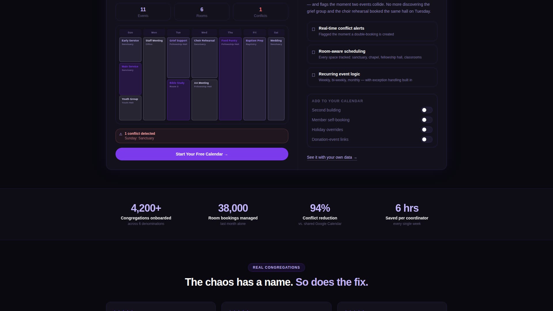 Sanctum - Powerful Religious Scheduling Landing Page Template