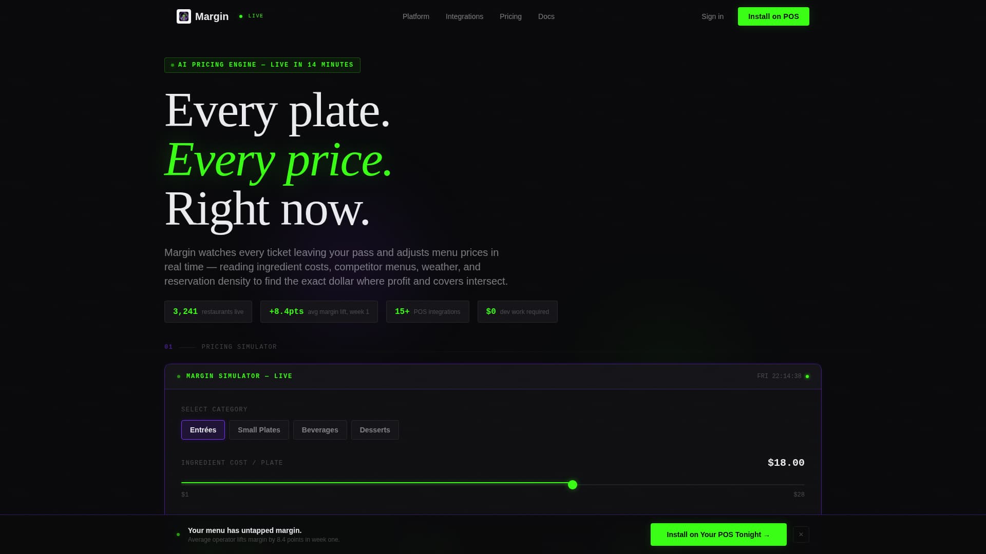 Margin - Intelligent Restaurant Landing Page Template