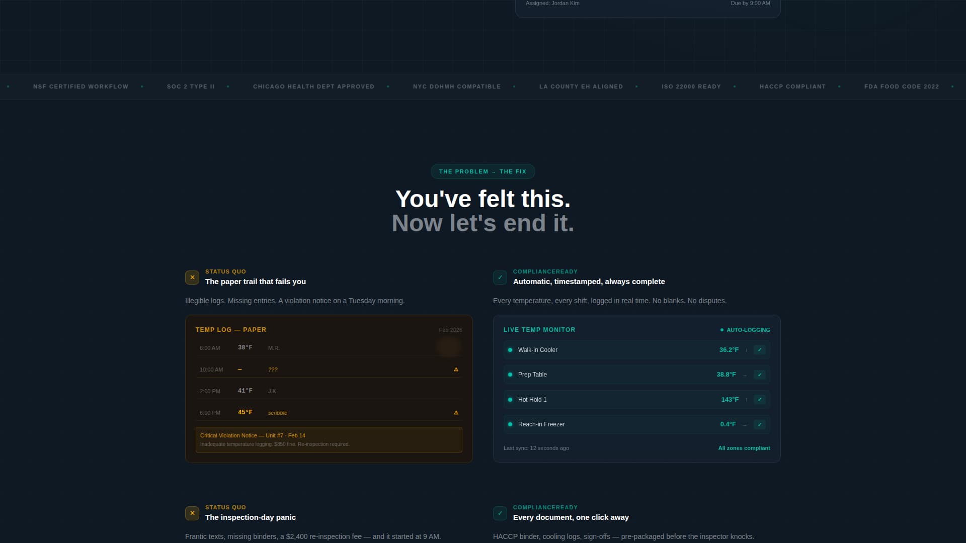 Comply - Powerful Restaurant Compliance Landing Page Template